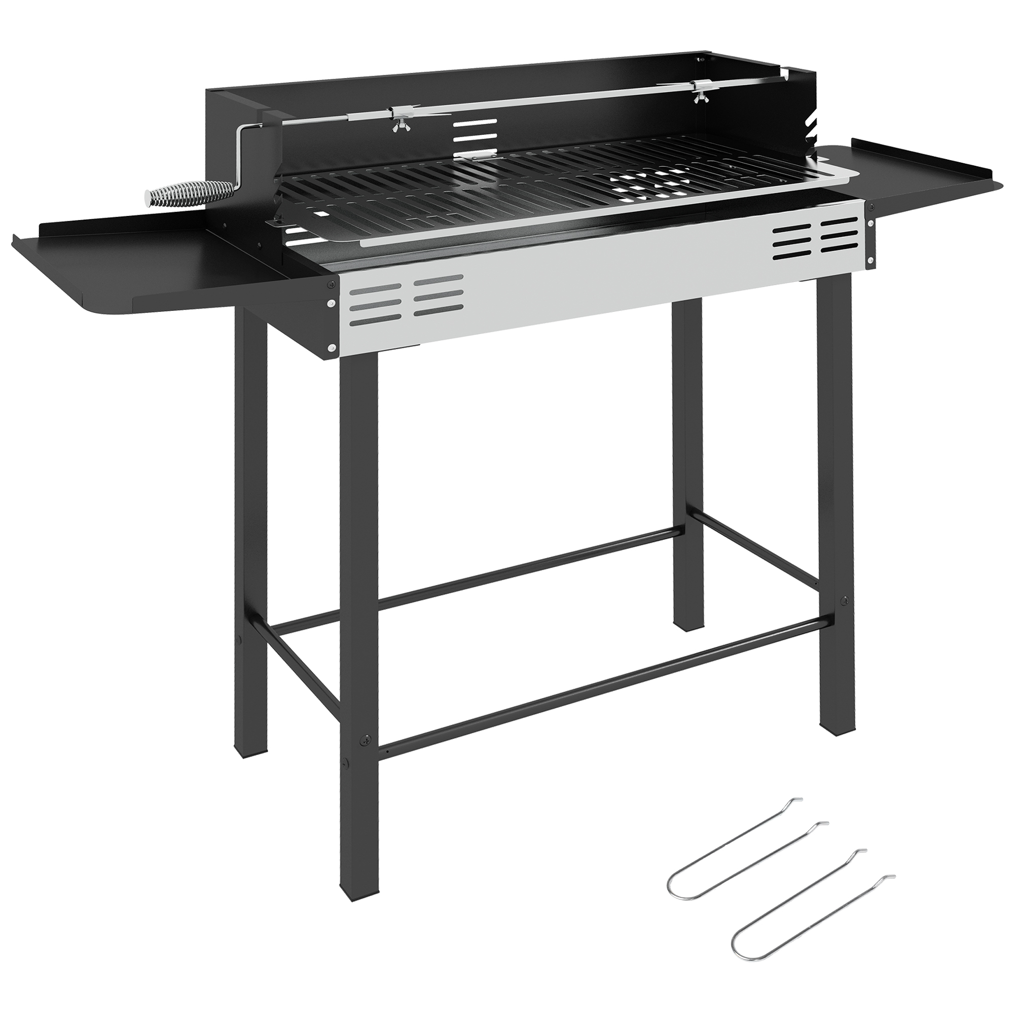 Holzkohlegrill Bbq Mit 3-stufigem Grillrost Und Klappbaren Seitenablagen 118 X 32 X 90 Cm Schwarz