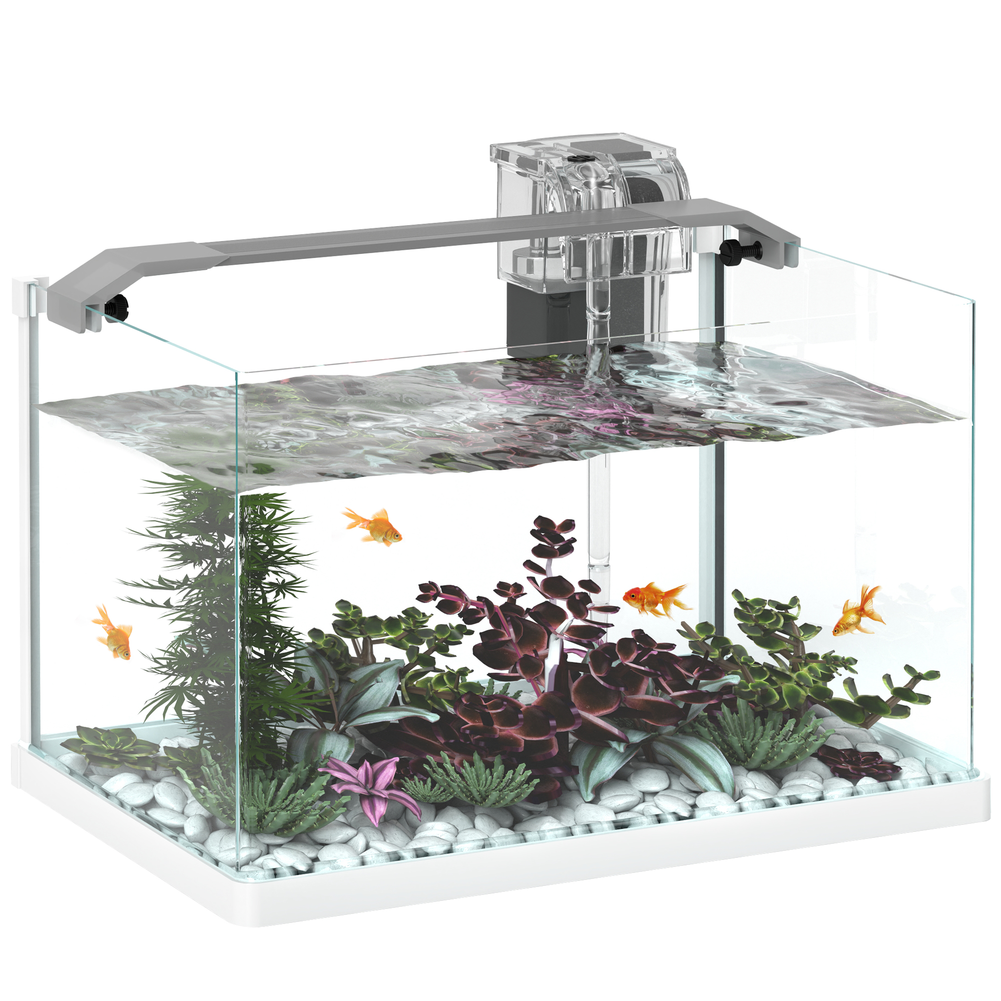 Glasaquarium 20l Mit Led-beleuchtung Filterpumpe Fischbecken 38 X 26 X 27 Cm Weiß