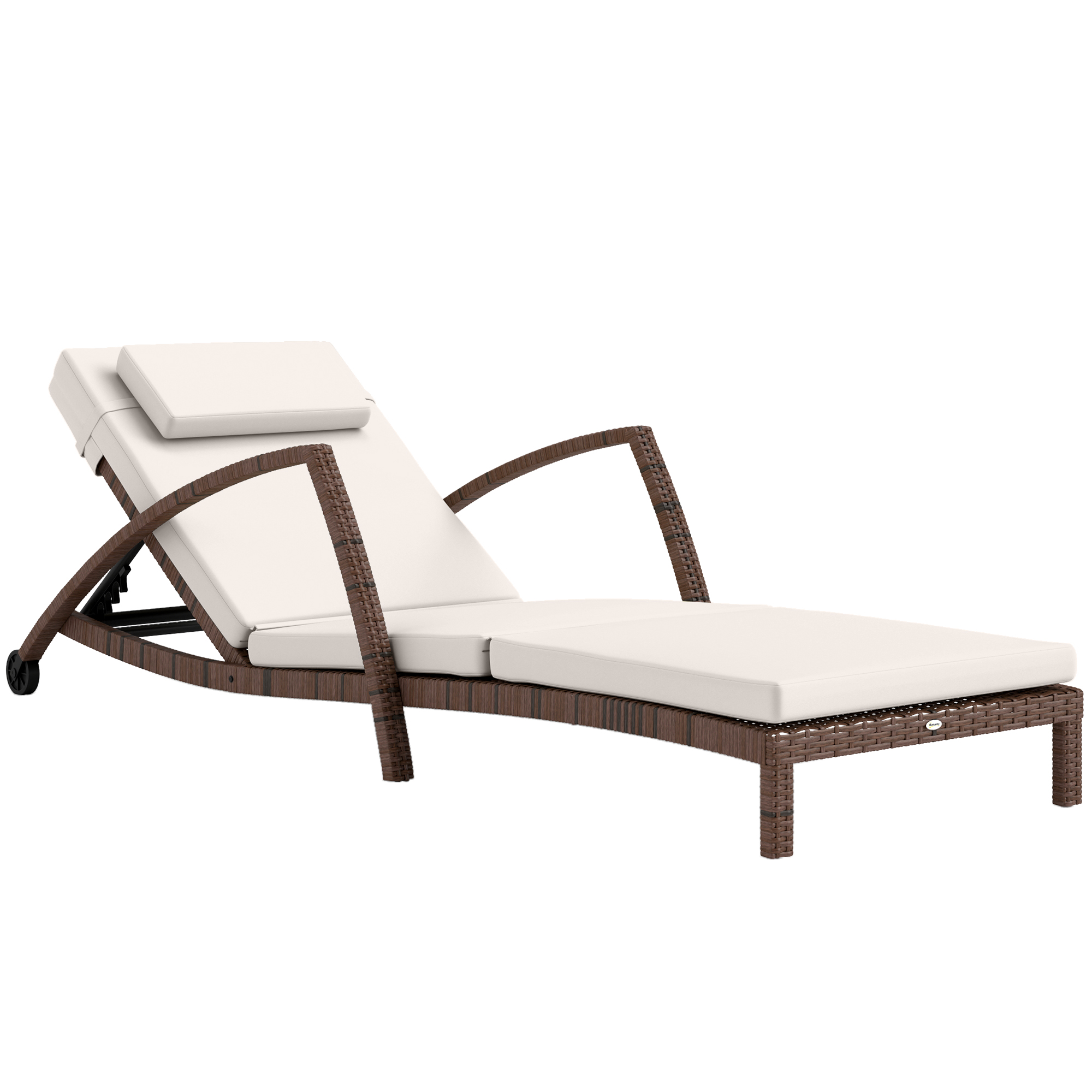 Sonnenliege Aus Polyrattan Mit Verstellbarer Rückenlehne Rollen Kissen Und Armlehnen Braun Beige