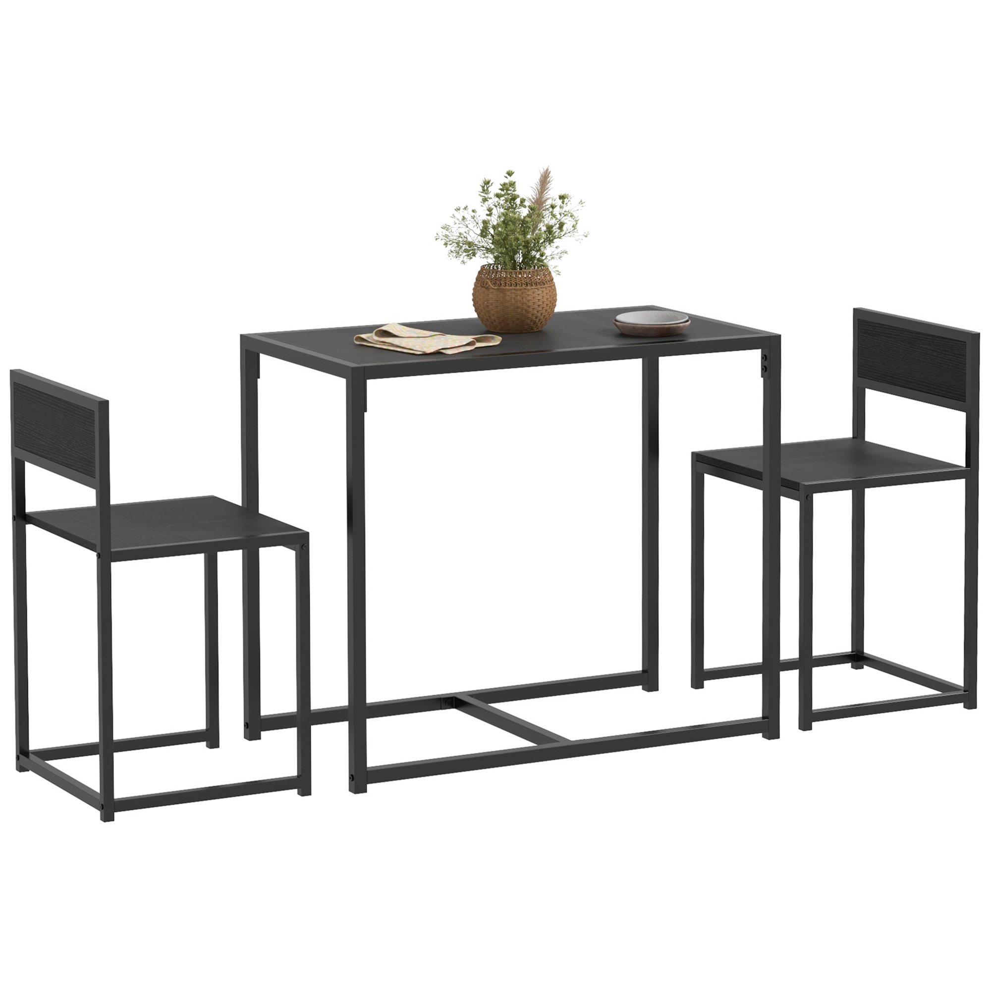 Essgruppe Tisch Und Stühle 3-teilig Esstisch Mit 2 Platzsparenden Stühlen Für Küche Wohnzimmer Haus Schwarz