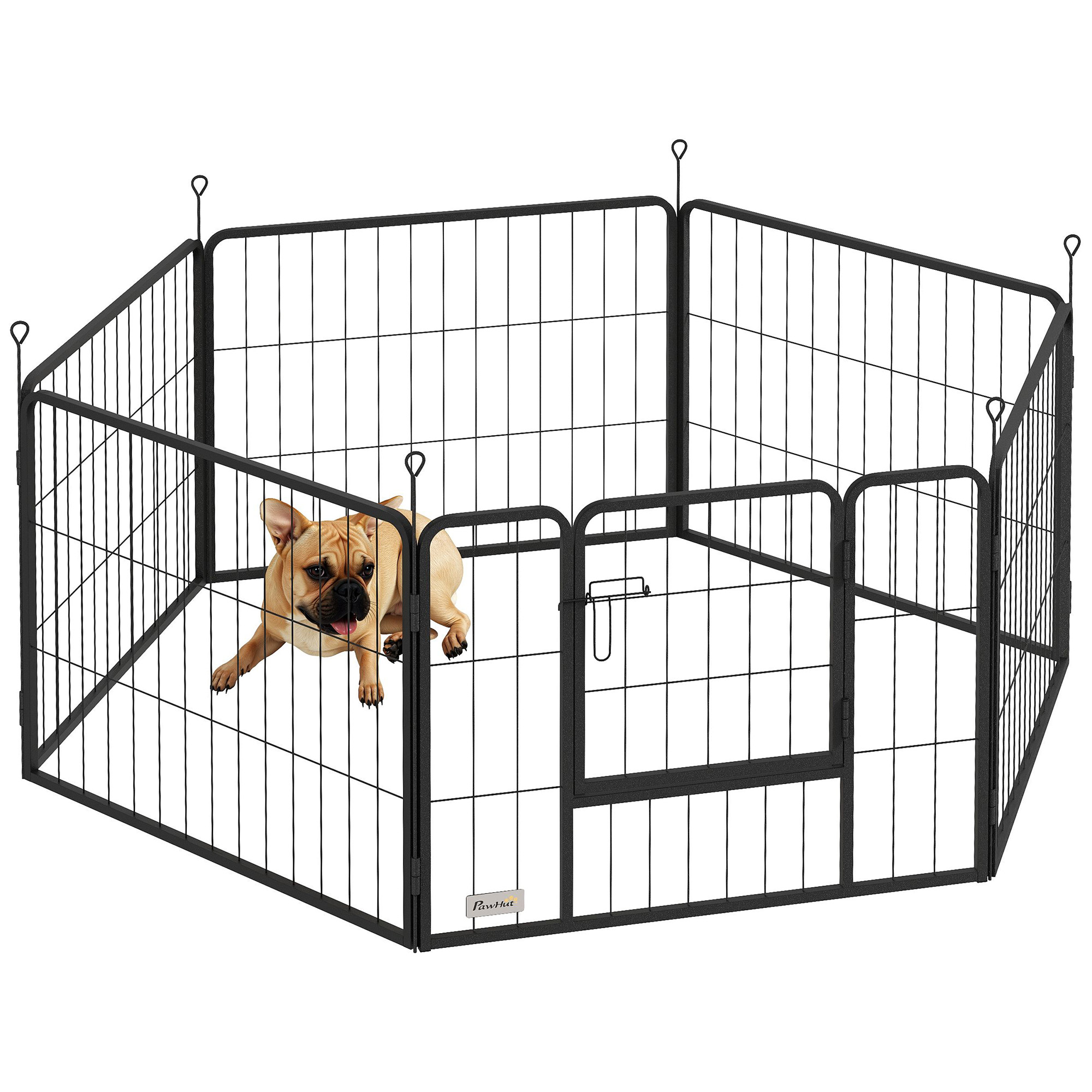 Hundegehege Welpenauslauf 6 Elemente Faltbar Modular Aus Stahl Mit Tür, Tragbar 80 X 60 Cm Grau