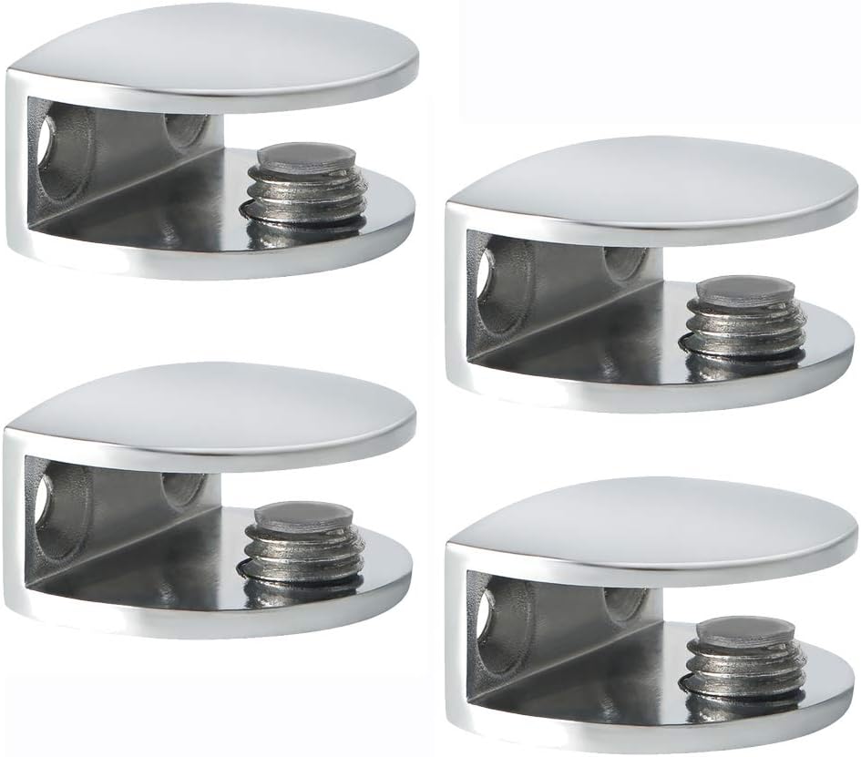 Glashalter Verstellbare Glasklemme Für 8-10mm Dickes Glas Und Acrylglas, Regalbodenträger Glasbodenträger Zinklegierung Glasregal Halter, 4 Stück Poliertes Silber