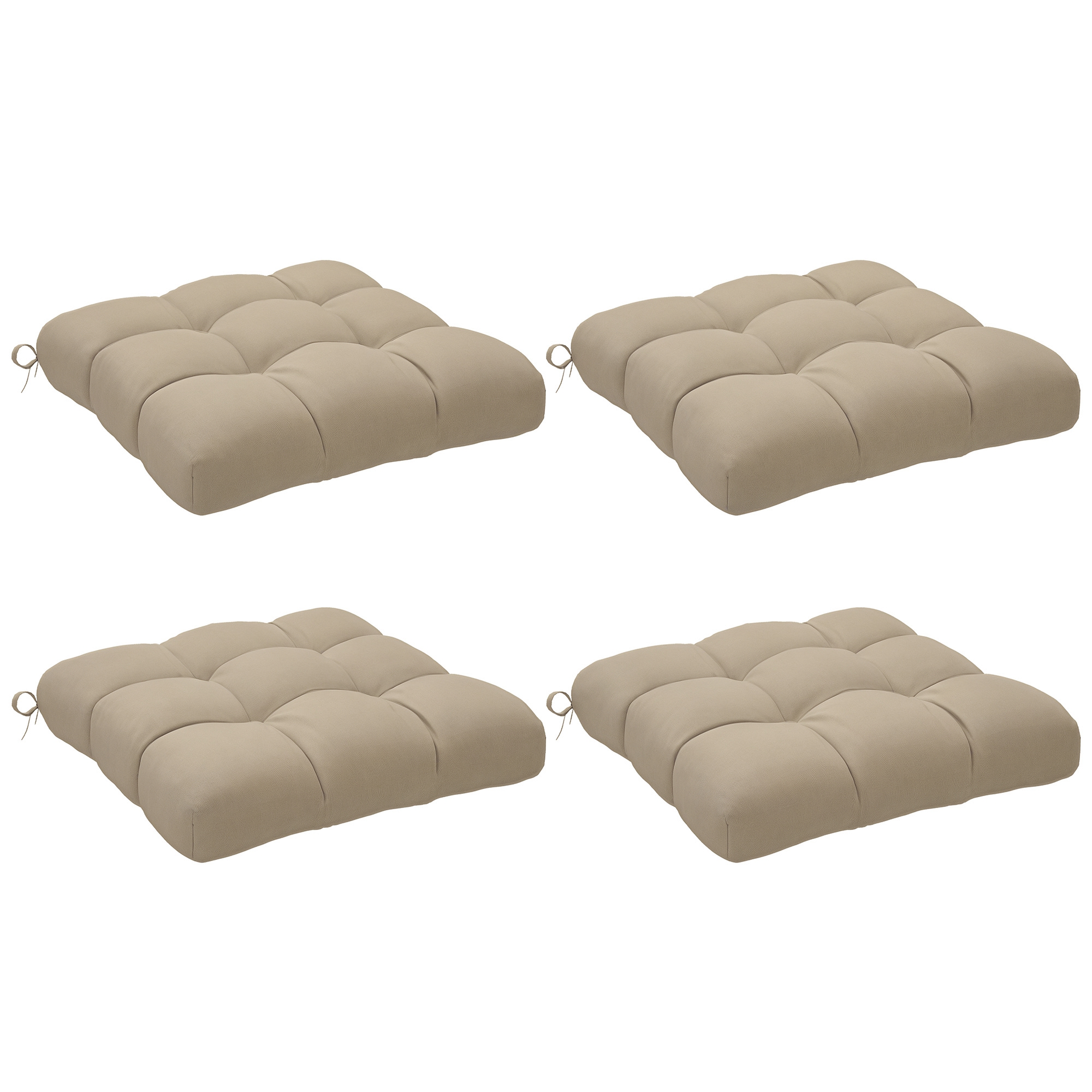Set 4 Gartenstuhlauflagen Outdoor Sitzkissen Gesteppt 10 Cm Polsterung Mit Befestigungsbändern 48 X 48 Cm Khaki
