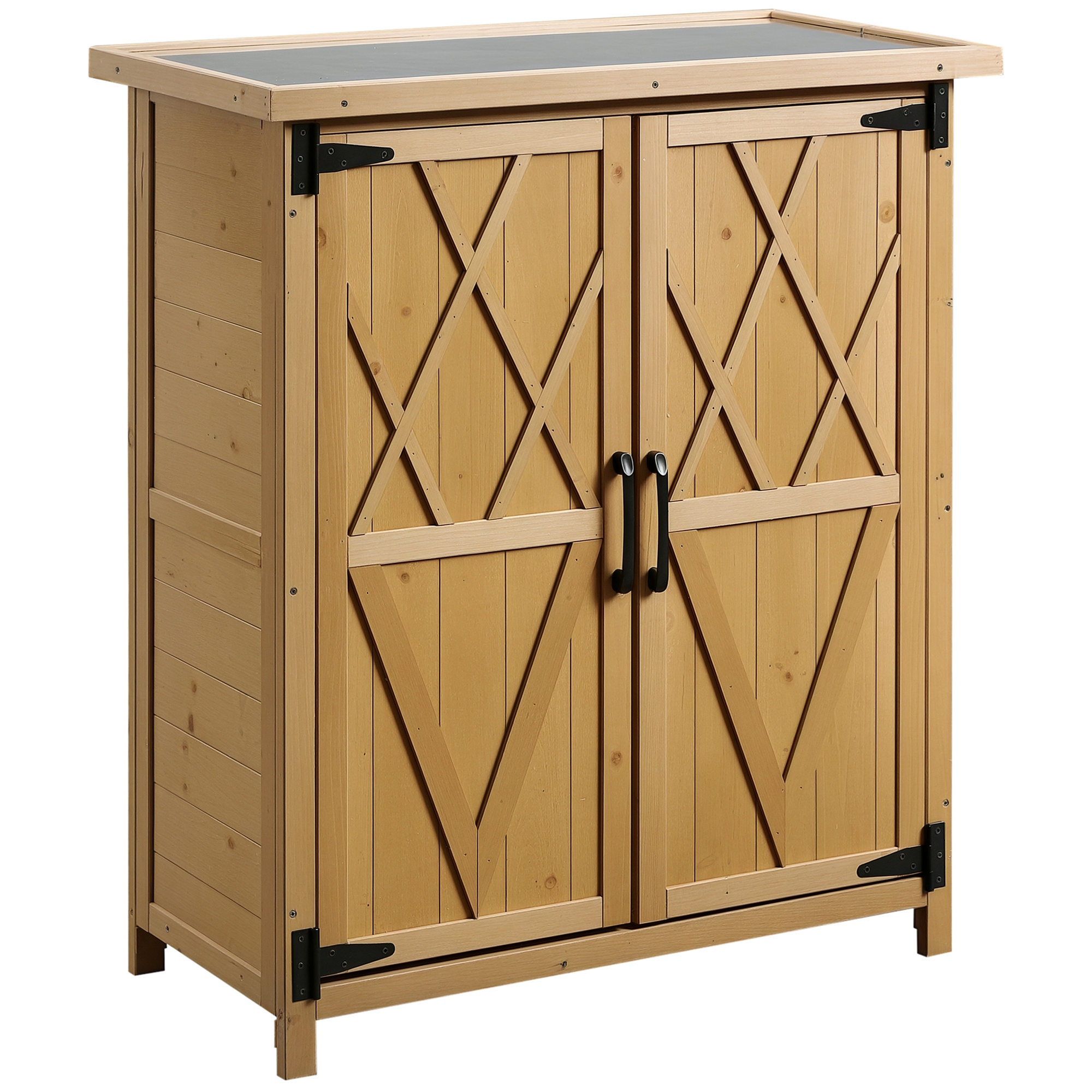 Gartenschrank Geräteschuppen Mit 3 Regalen 2 Türen Verzinktem Blechdach Wasserdicht Aus Tannenholz 75 X 40 X 90 Cm Gelb