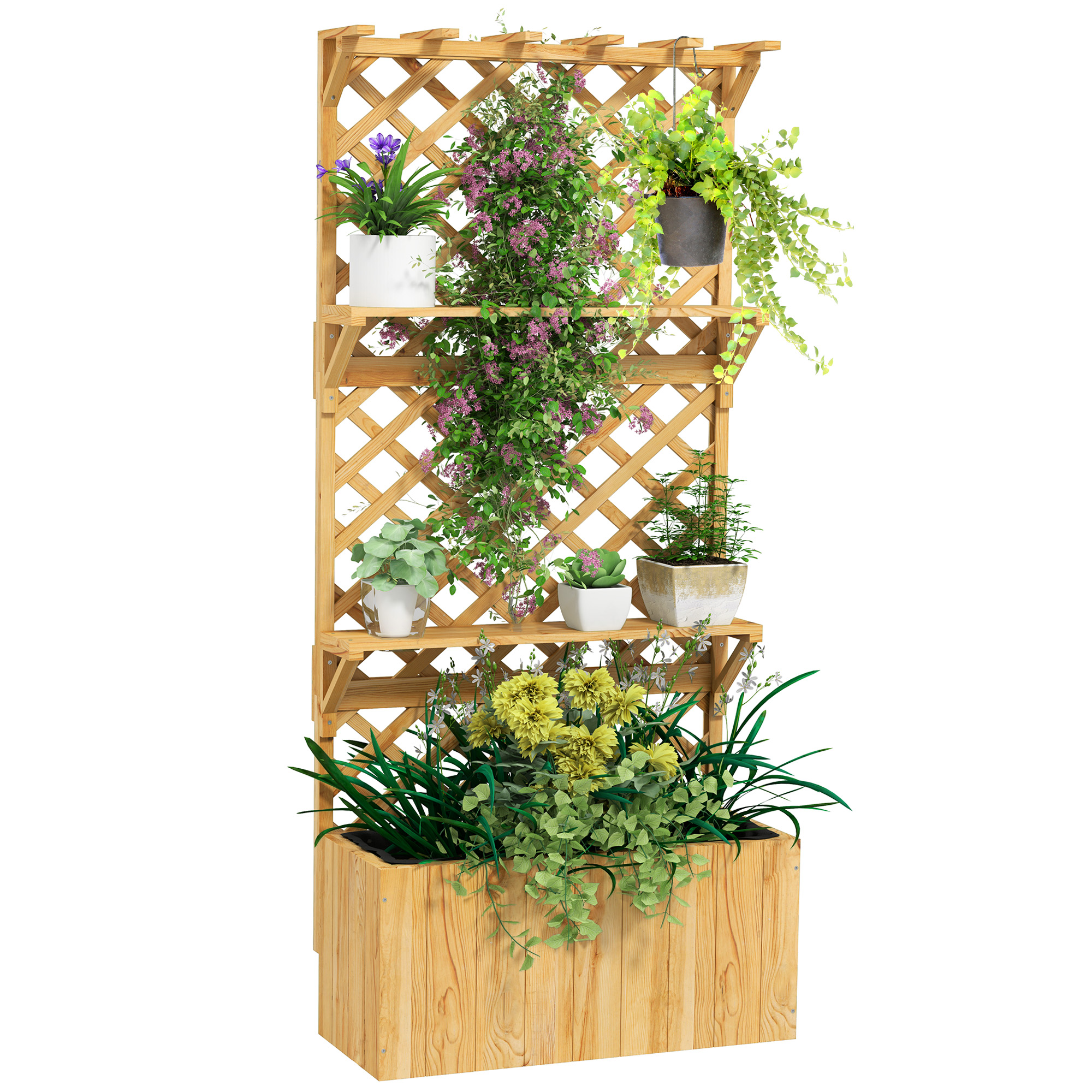 Pflanzkasten Mit Rankgitter Hochbeet Aus Holz Mit Hängetdach Drainagelöchern Und Folieneinsatz Natur