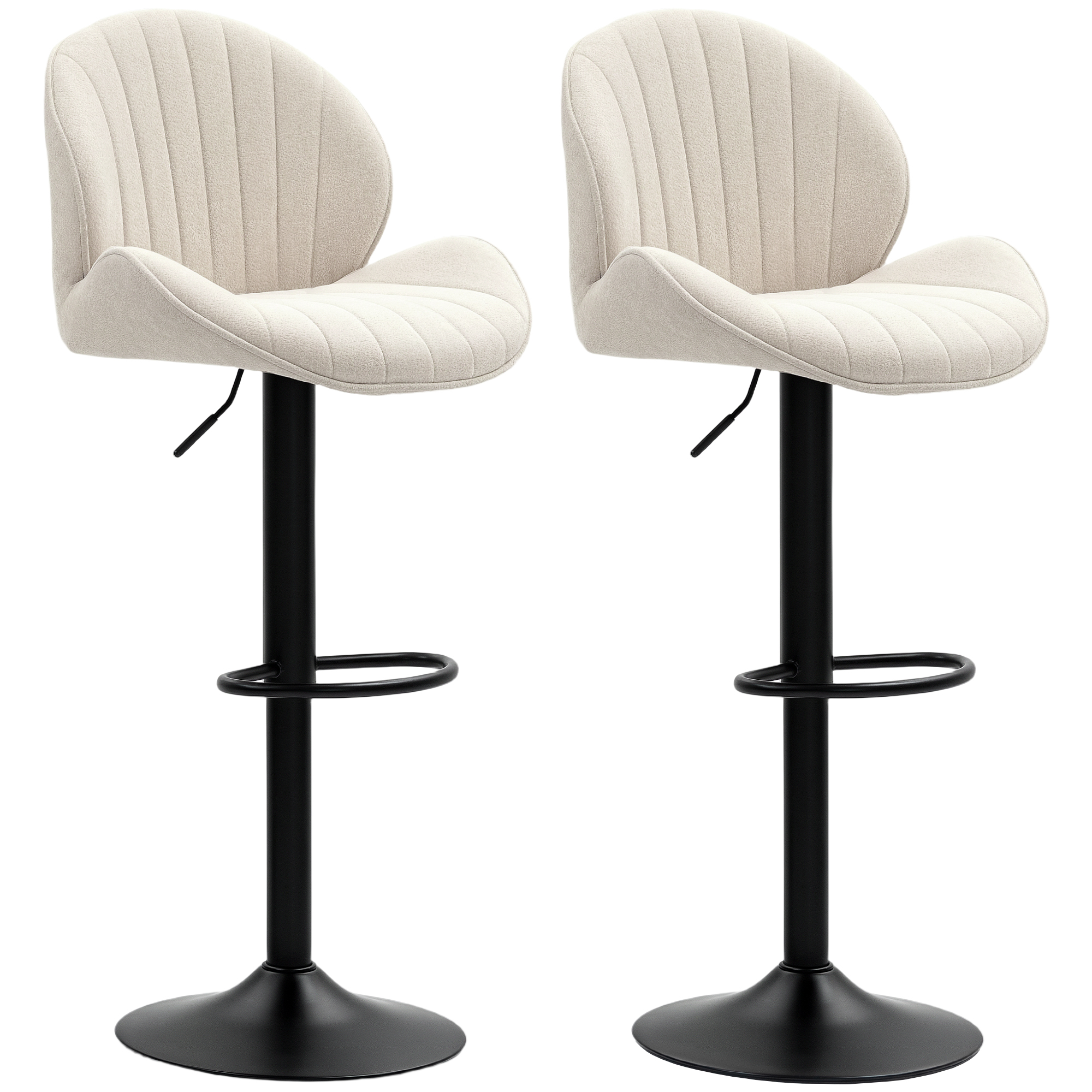 Set 2 Barhocker Muschelform Mit Rückenlehne Höhenverstellbar Und Fußstütze Stahlrahmen Beige