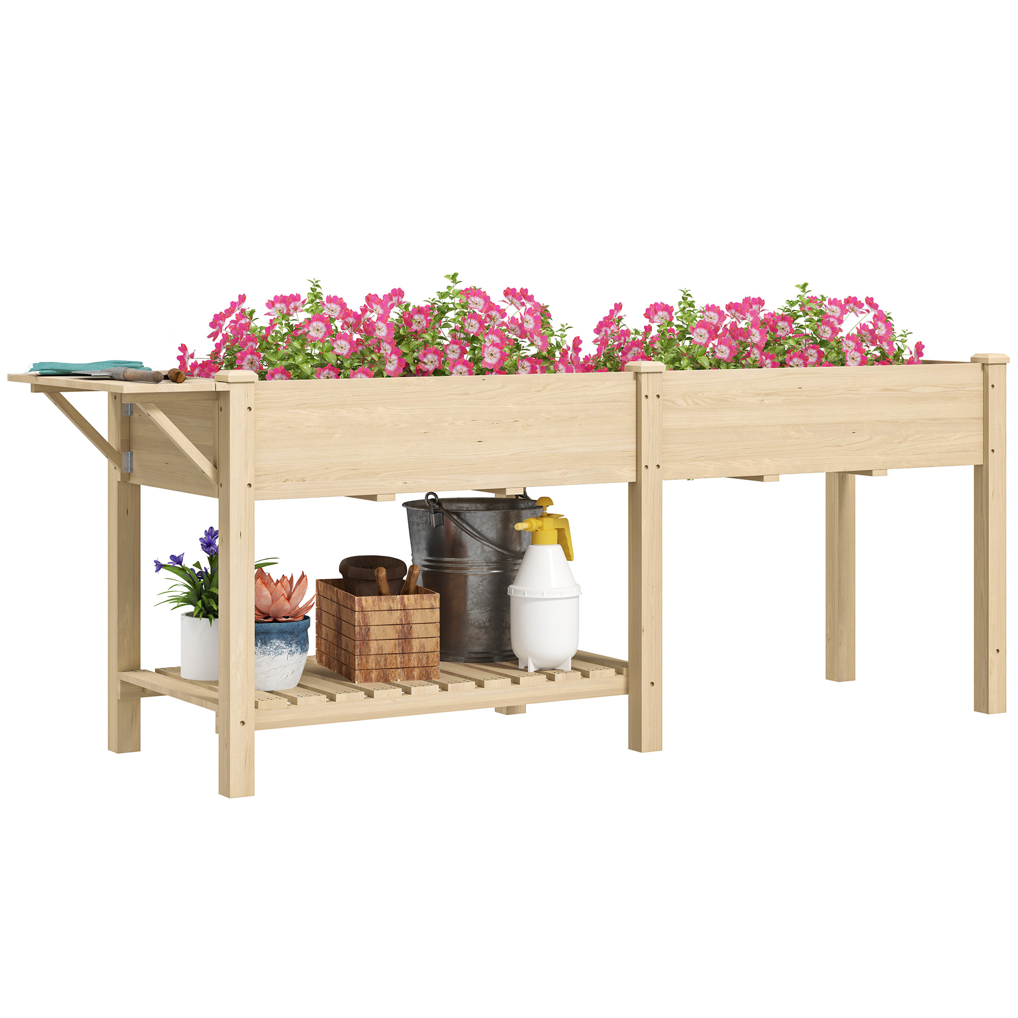 Hochbeet Mit Beinen Quadratisch Garten Pflanzkasten Mit 2 Beeten Unterer Ablage 207 X 59 X 78 Cm Naturholz