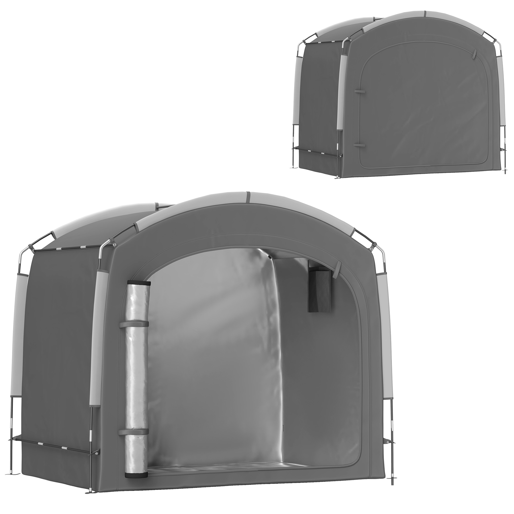 Fahrradzelt Fahrradgarage Für 3-4 Fahrräder Tragbar Mit 2 Seitentaschen 205 X 140 X 188 Cm Dunkelgrau