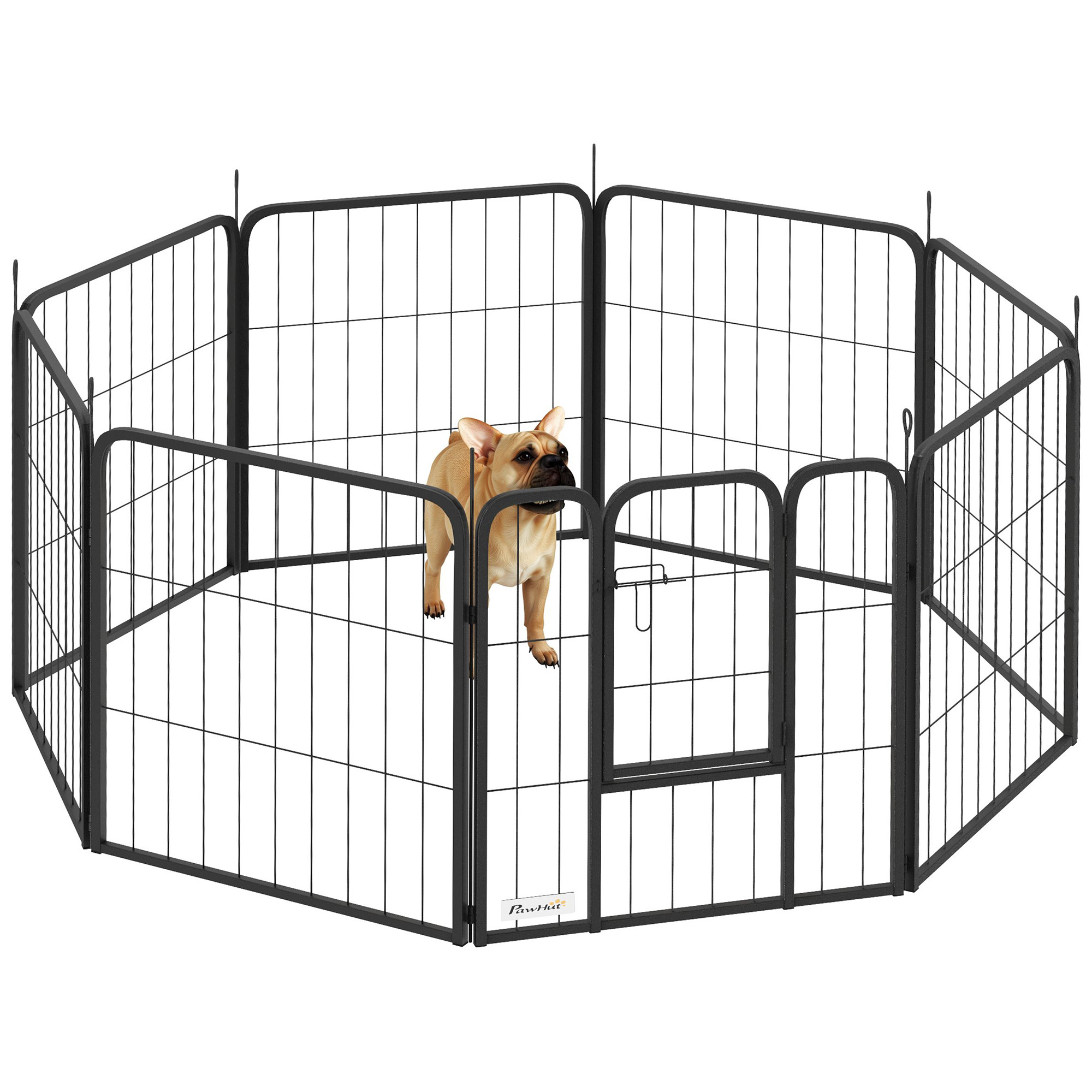 Hundeauslauf 8 Elemente Welpengehege Faltbar Modular Stahl Mit Tür Für Innen Außen 60 Cm Schwarz