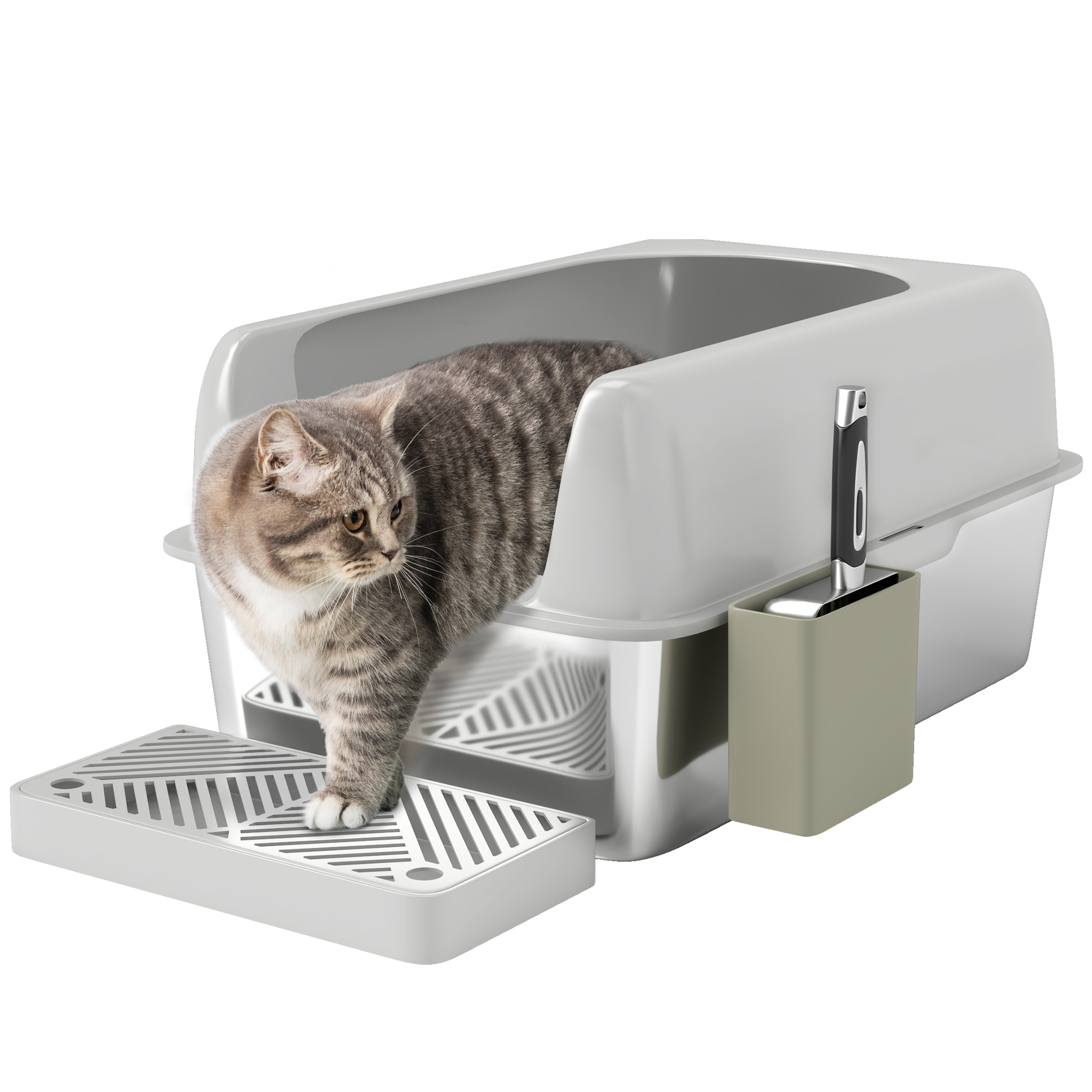 Katzentoilette Edelstahl Mit Hohem Rand Auslaufsicher Leicht Zu Reinigen Inklusive Schaufel Grau