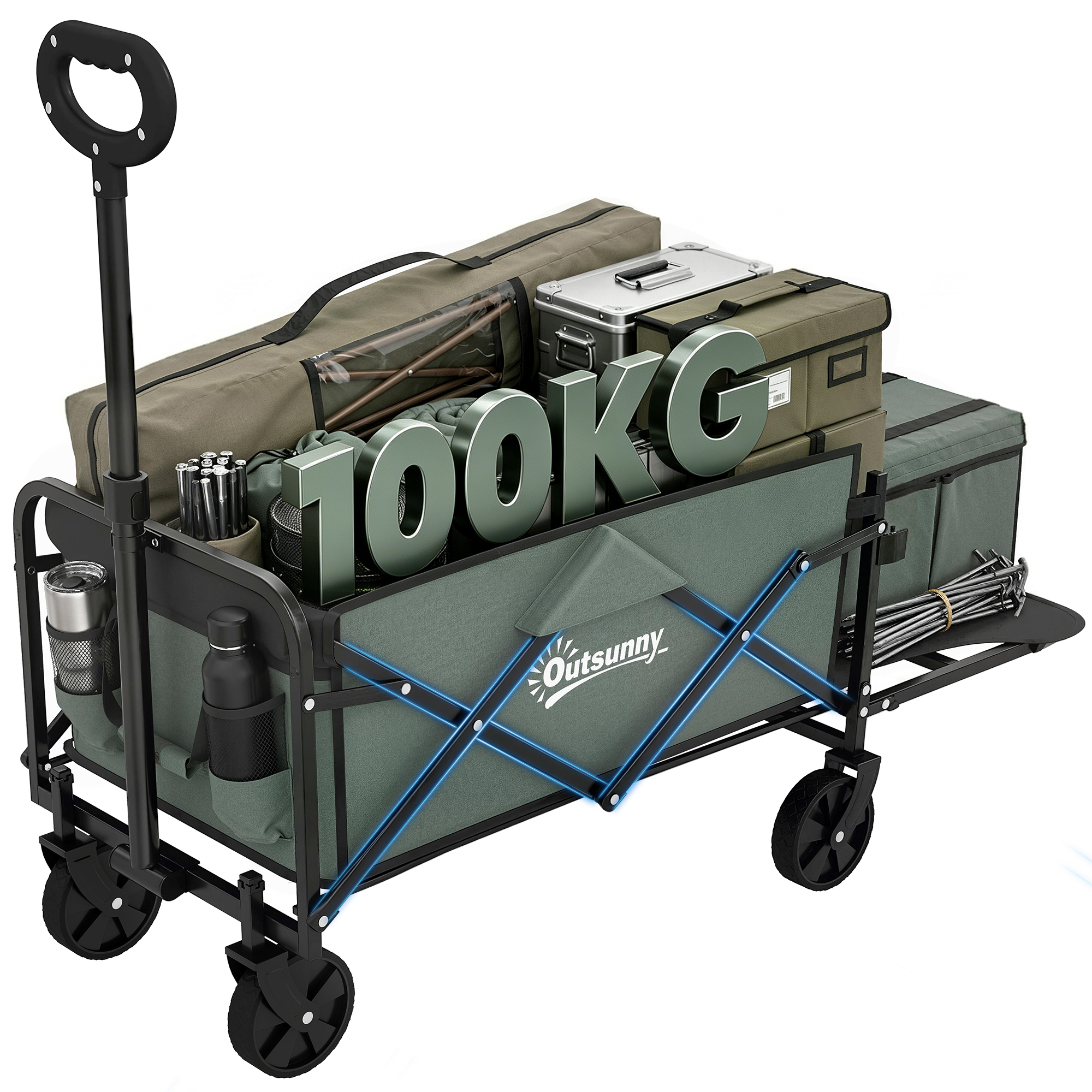 Transportwagen Klappbar Rollwagen Mit Teleskopgriff Und Hinterer Öffnung 76 X 48 X 92 Cm Grün
