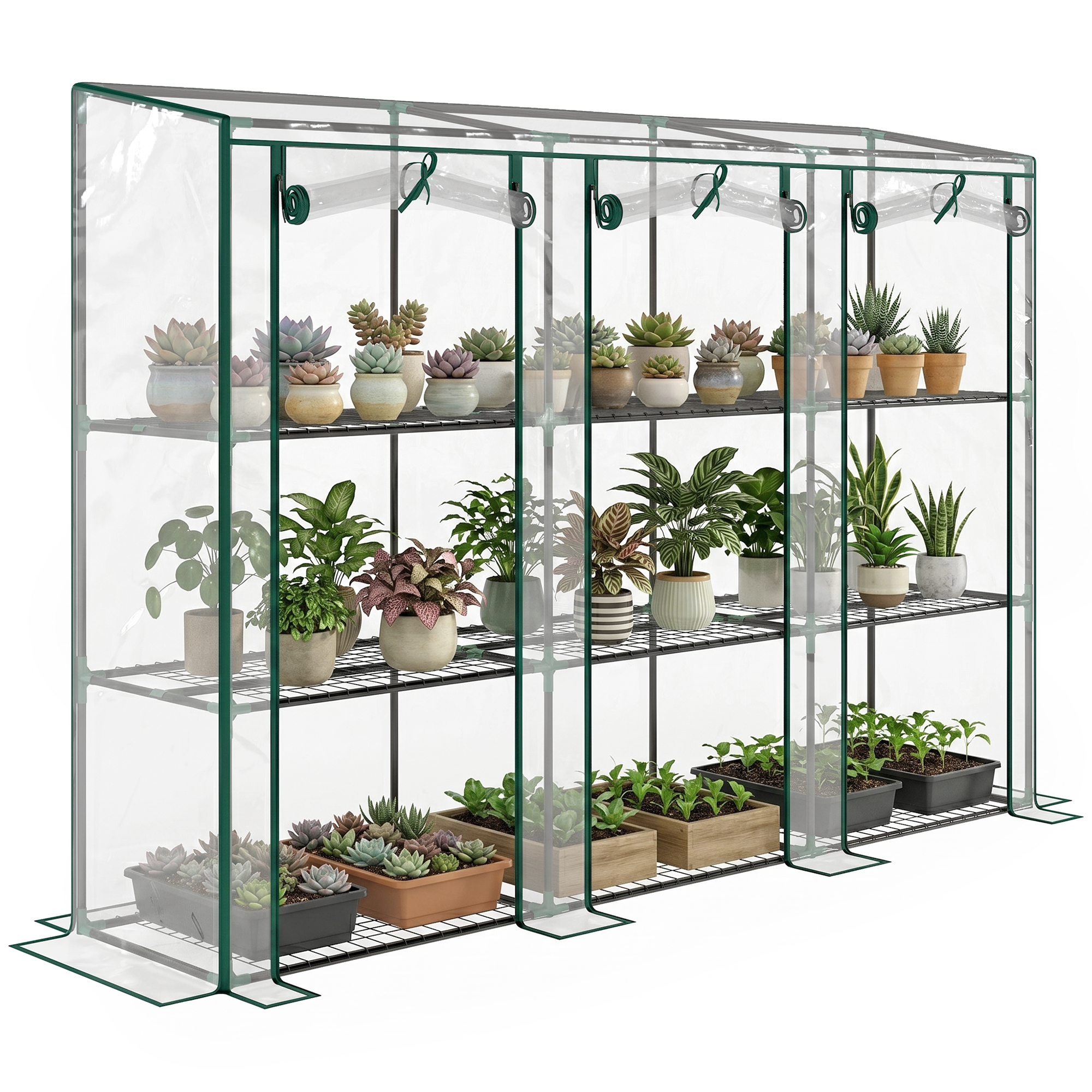 Gewächshaus Garten Mit 3 Ebenen Regalen Balkongewächshaus 3 Rolltüren Mit Reißverschluss 215 X 46 X 151 Cm Transparent