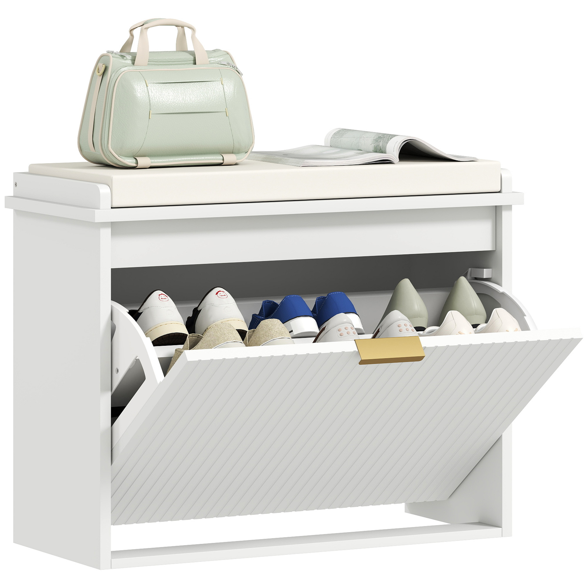 Schuhbank Mit Gepolstertem Sitzkissen Und Klappschublade Für Flur Schlafzimmer 62 X 26 X 47,5 Cm Weiß