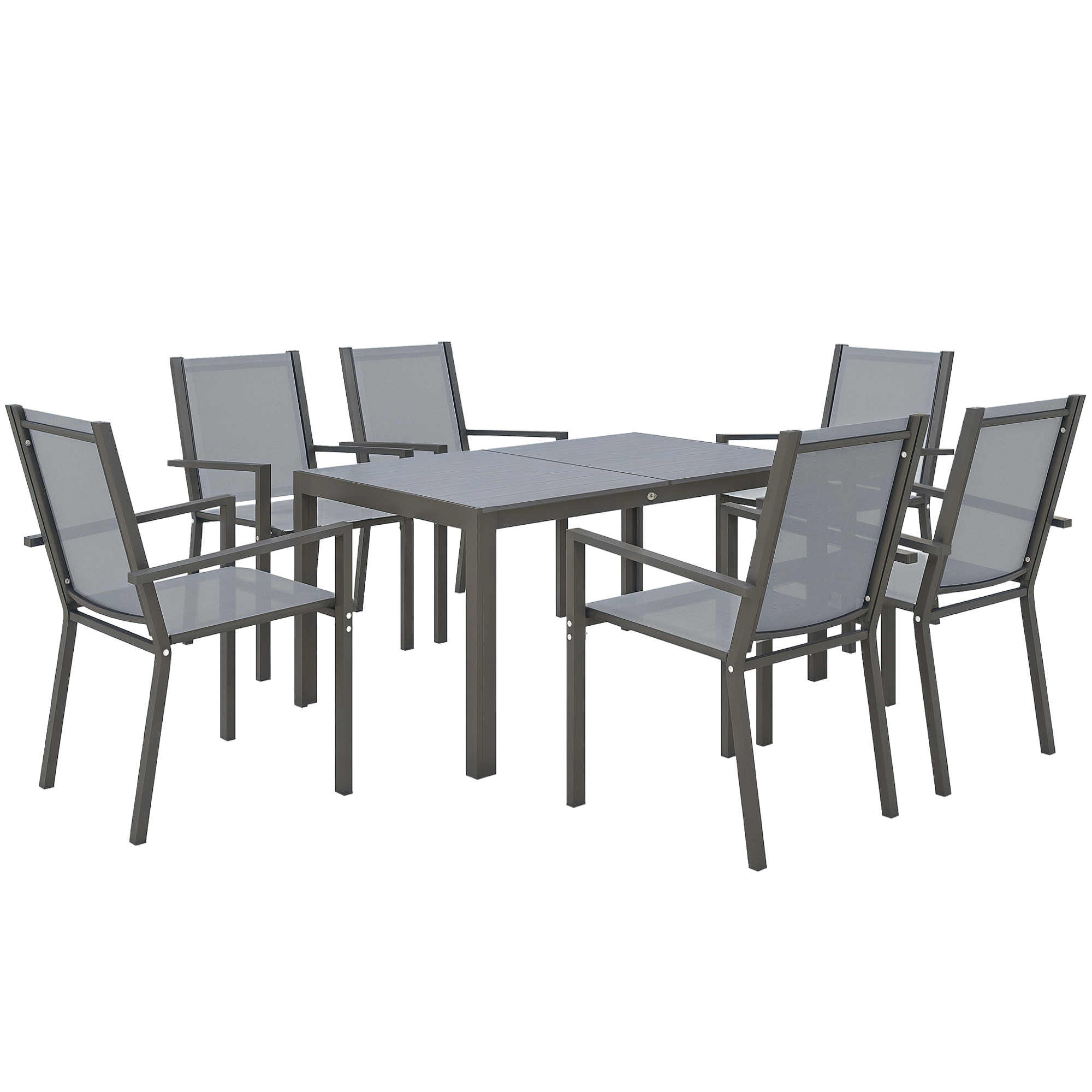 Garten Essgruppe 6 Personen Outdoor Sitzgruppe Mit Stahlrahmen Stapelbaren Stühlen Grau