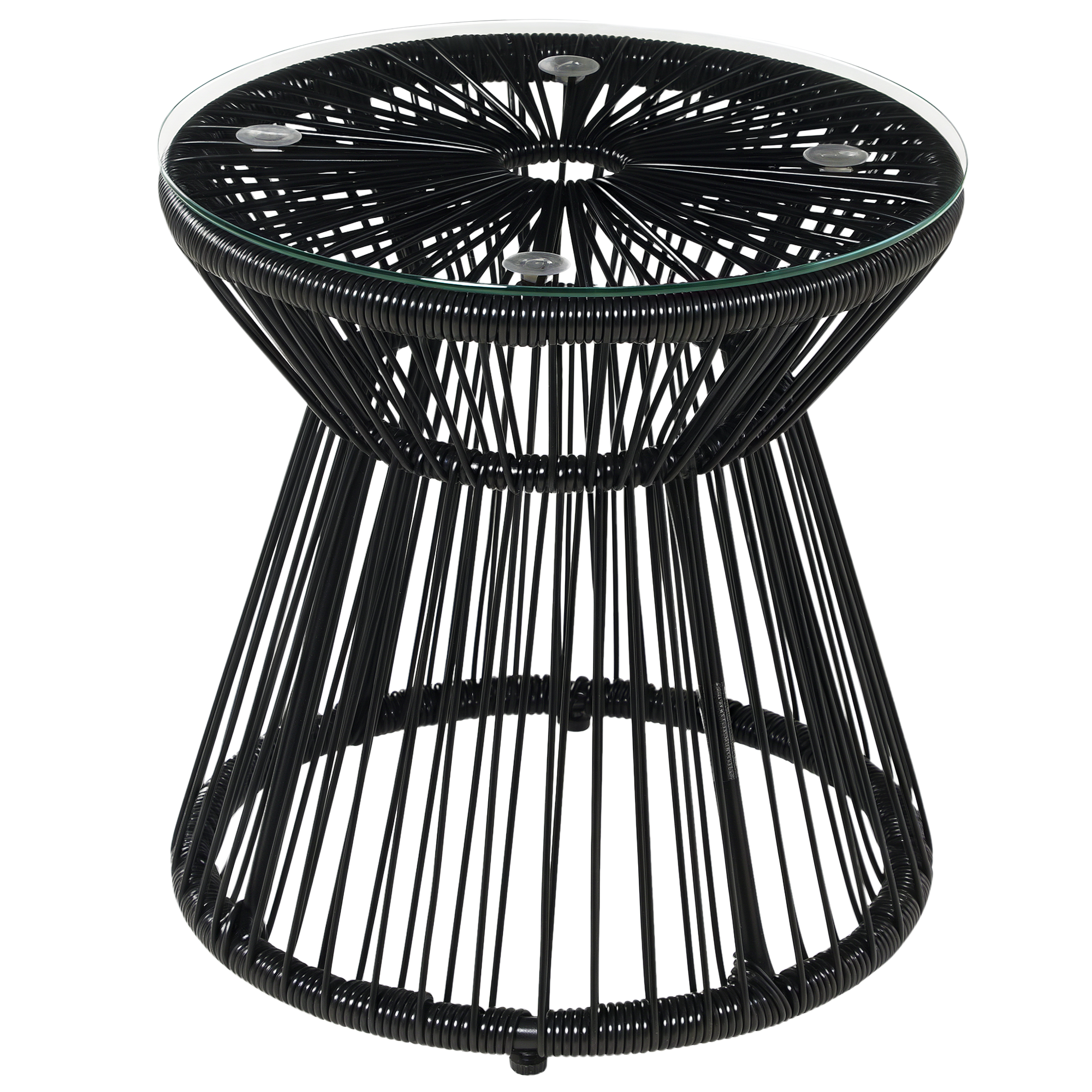 Runder Gartentisch Rattanoptik Bistrotisch Mit Metallgestell Und Glasplatte, Ø 40 X 42 Cm Schwarz