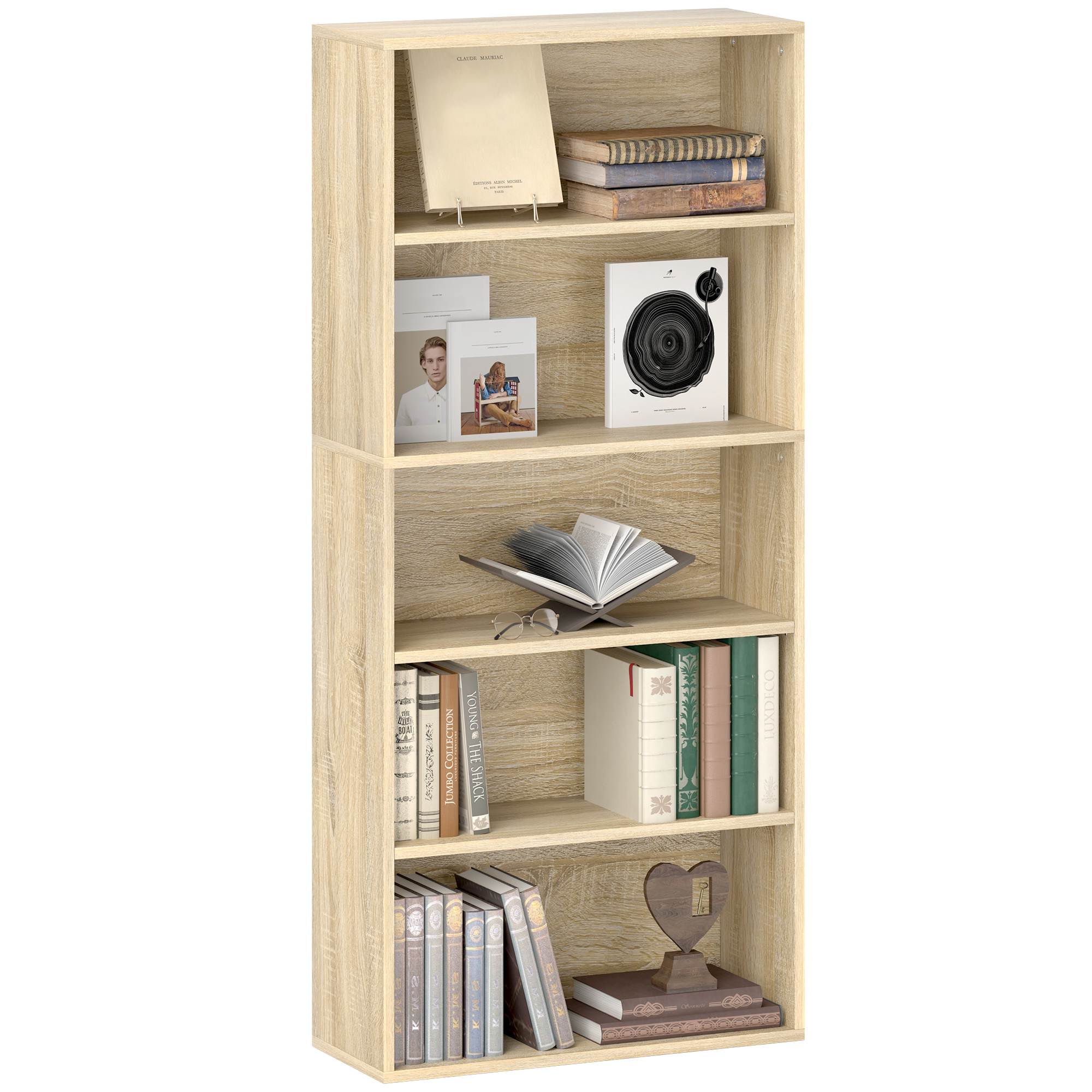 Bücherregal Standregal 5 Ebenen Mit Verstellbaren Regalböden Für Wohnzimmer Schlafzimmer Büro 60 X 24 X 133,5 Cm Natur