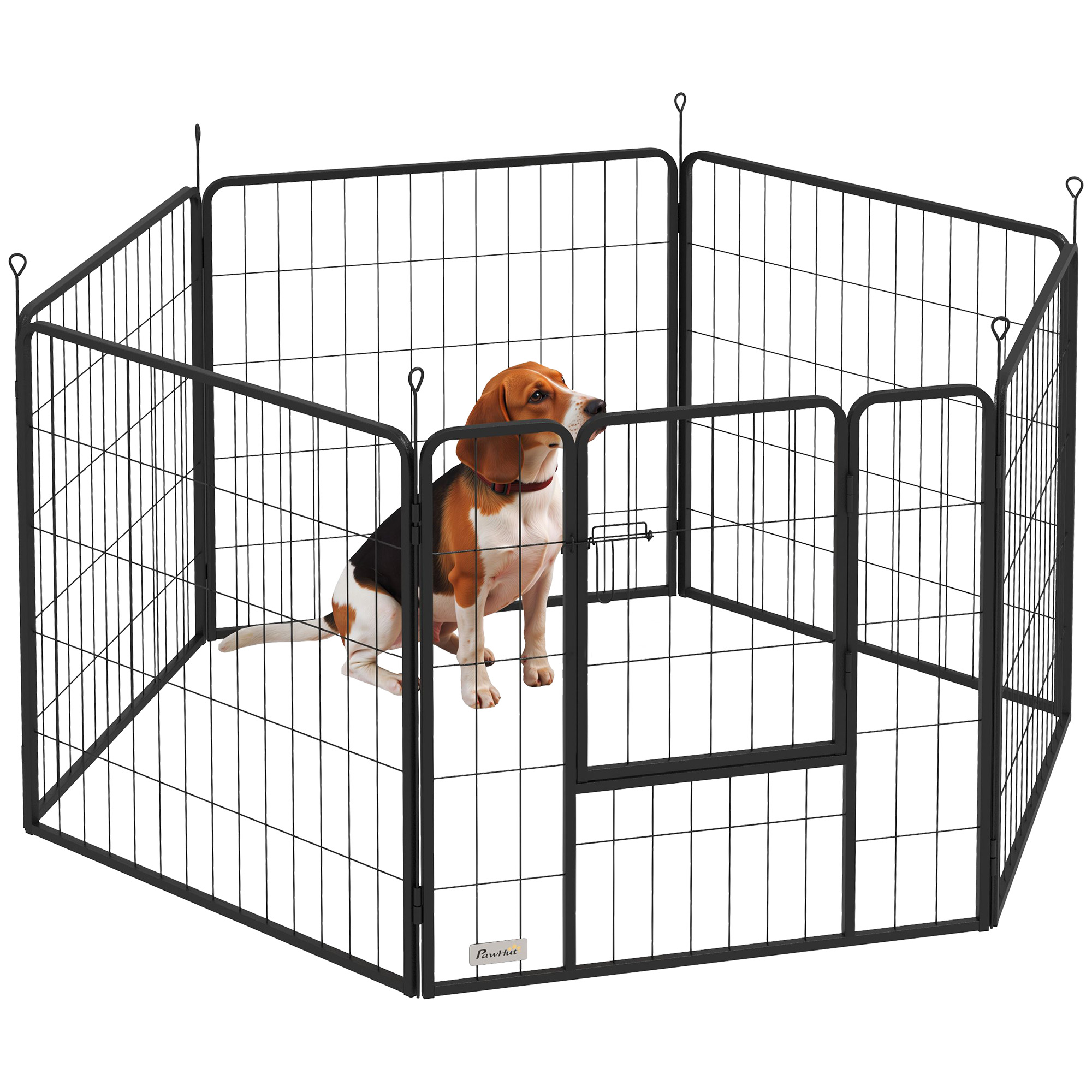 Hundegehege Welpenauslauf 6 Elemente Faltbar Modular Aus Stahl Mit Tür, Tragbar 80 X 80 Cm Grau