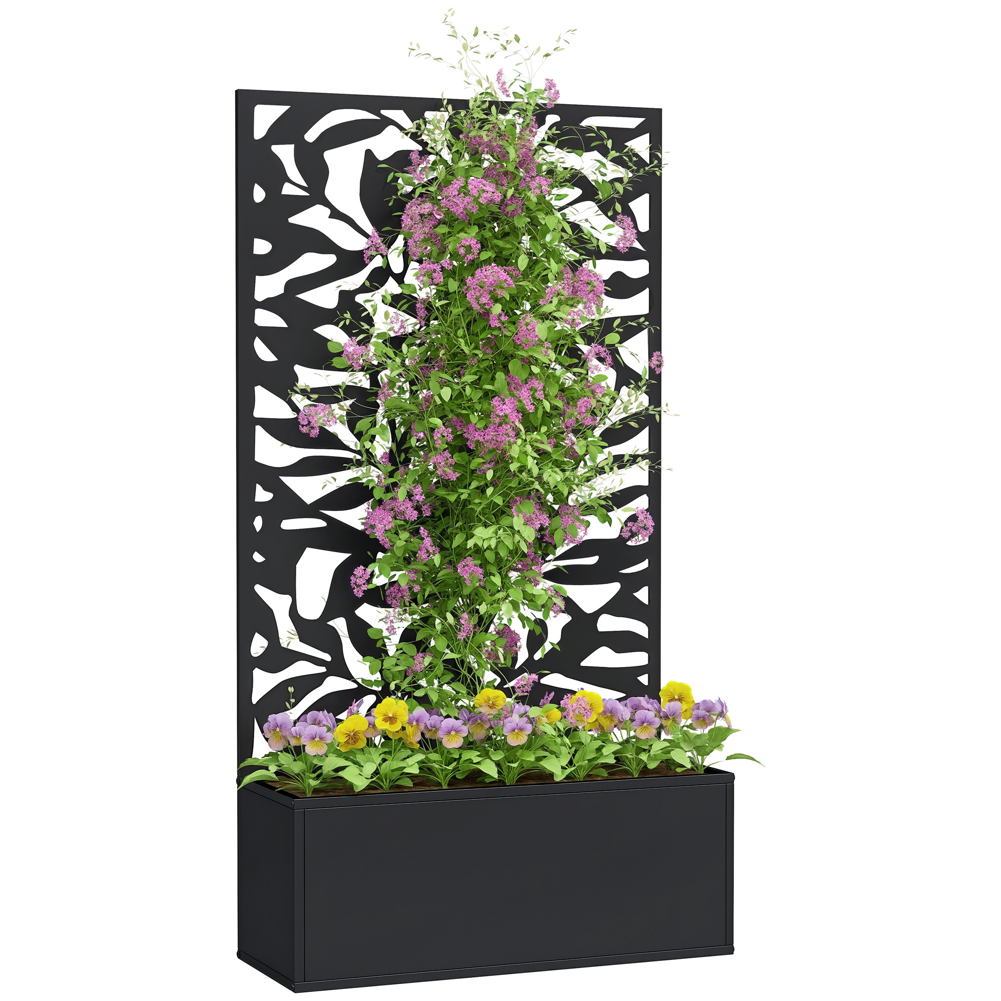 Großer Pflanzkasten Mit Rankgitter Blumenkasten Sichtschutz Metall Rechteckig 61 X 23 X 113 Cm Schwarz