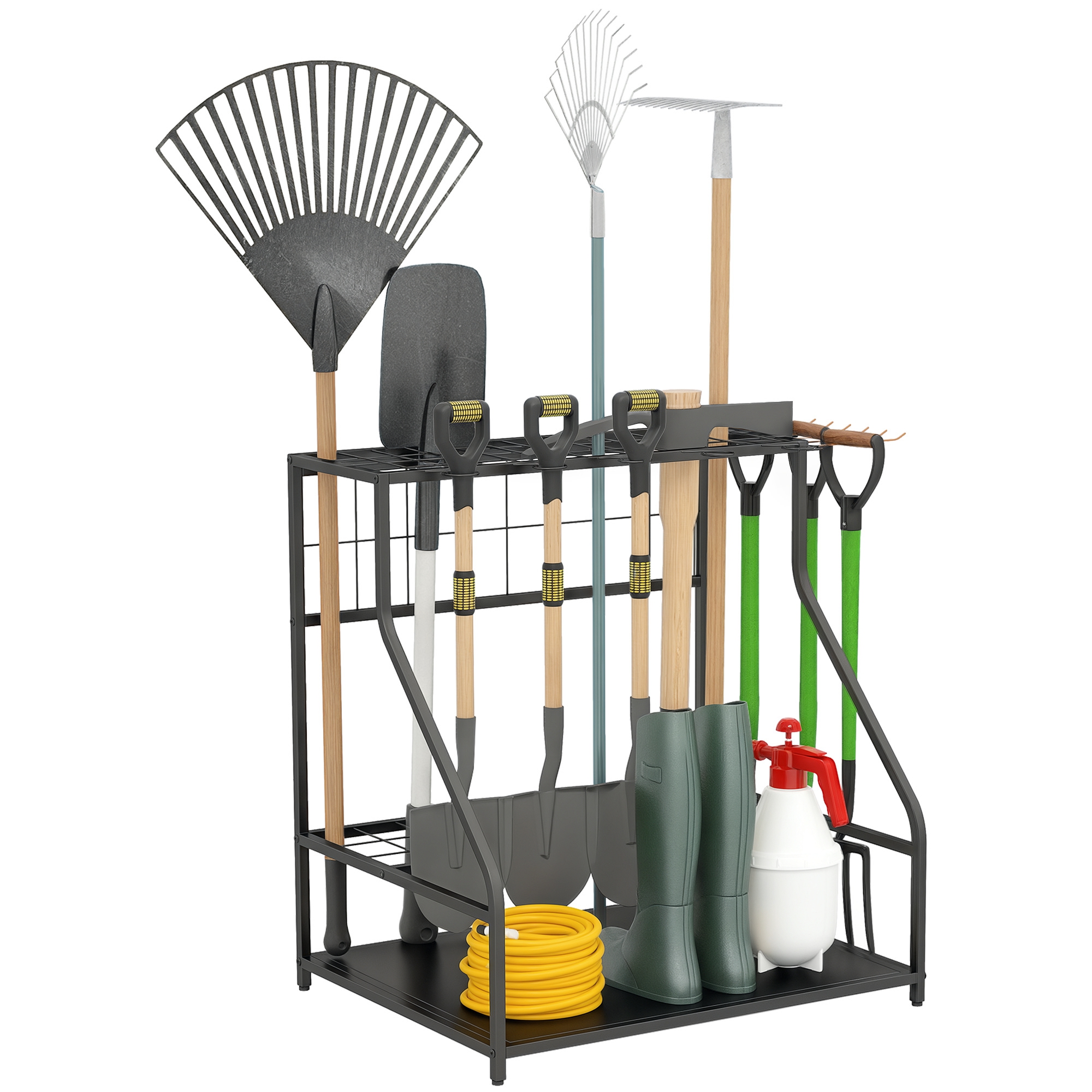 Gartenwerkzeughalter Werkzeugorganizer Mit Haken 3 Ebenen Für Garage Und Garten 84 X 53 X 73 Cm Orange