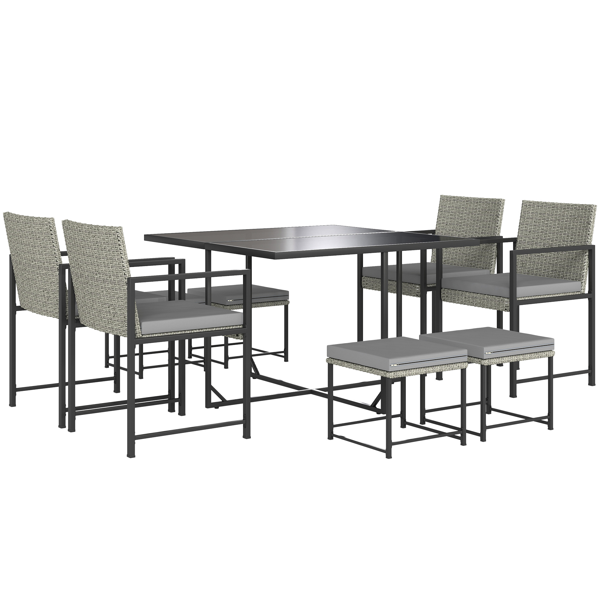 Gartenmöbel Set Poly Rattan 8-sitzer Mit Kissen Und Tischplatte Aus Gehärtetem Glas Grau