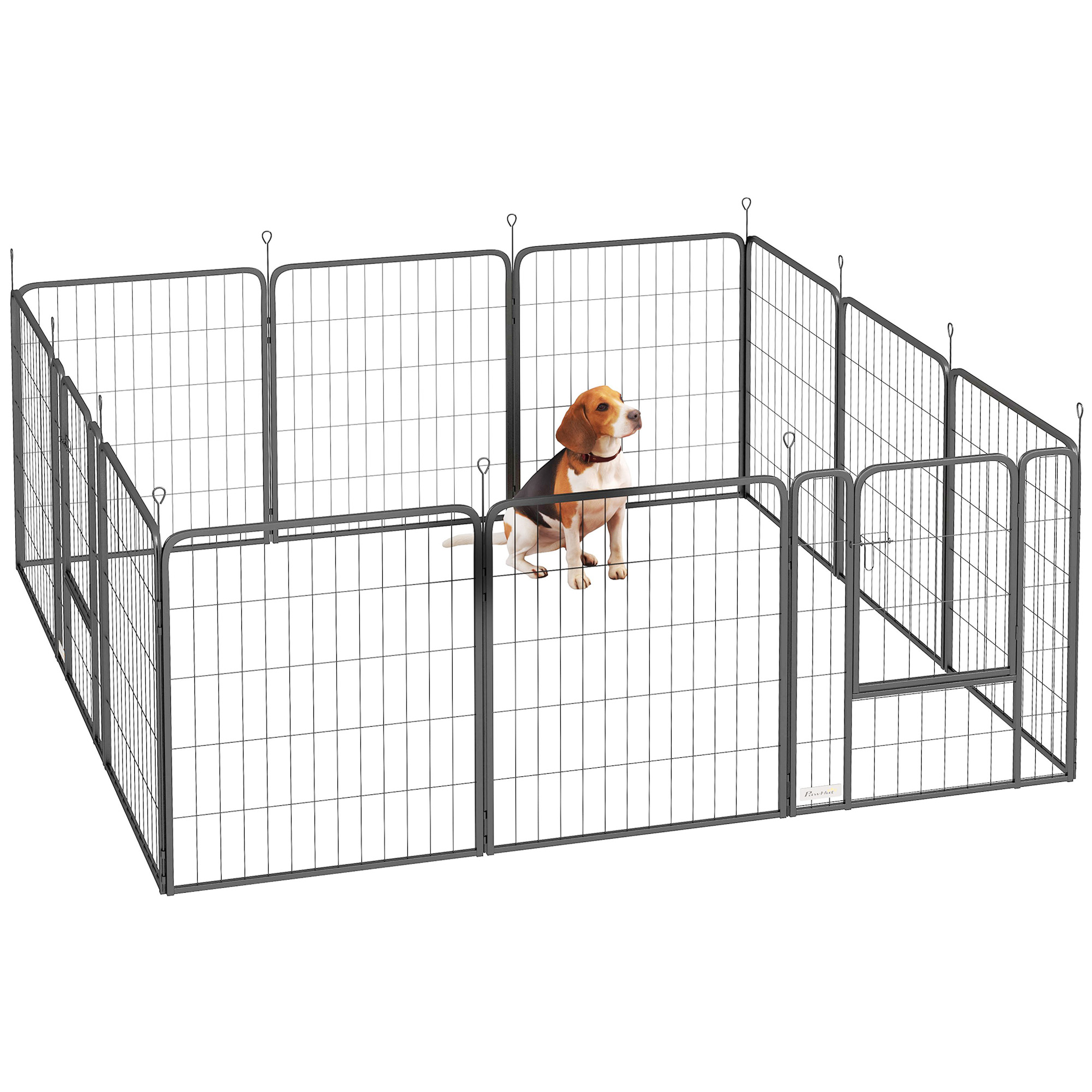 Hundegehege Welpenauslauf 12 Elemente Faltbar Aus Stahl Mit Tür, Tragbar Und Modular 68 X 80 Cm Schwarz