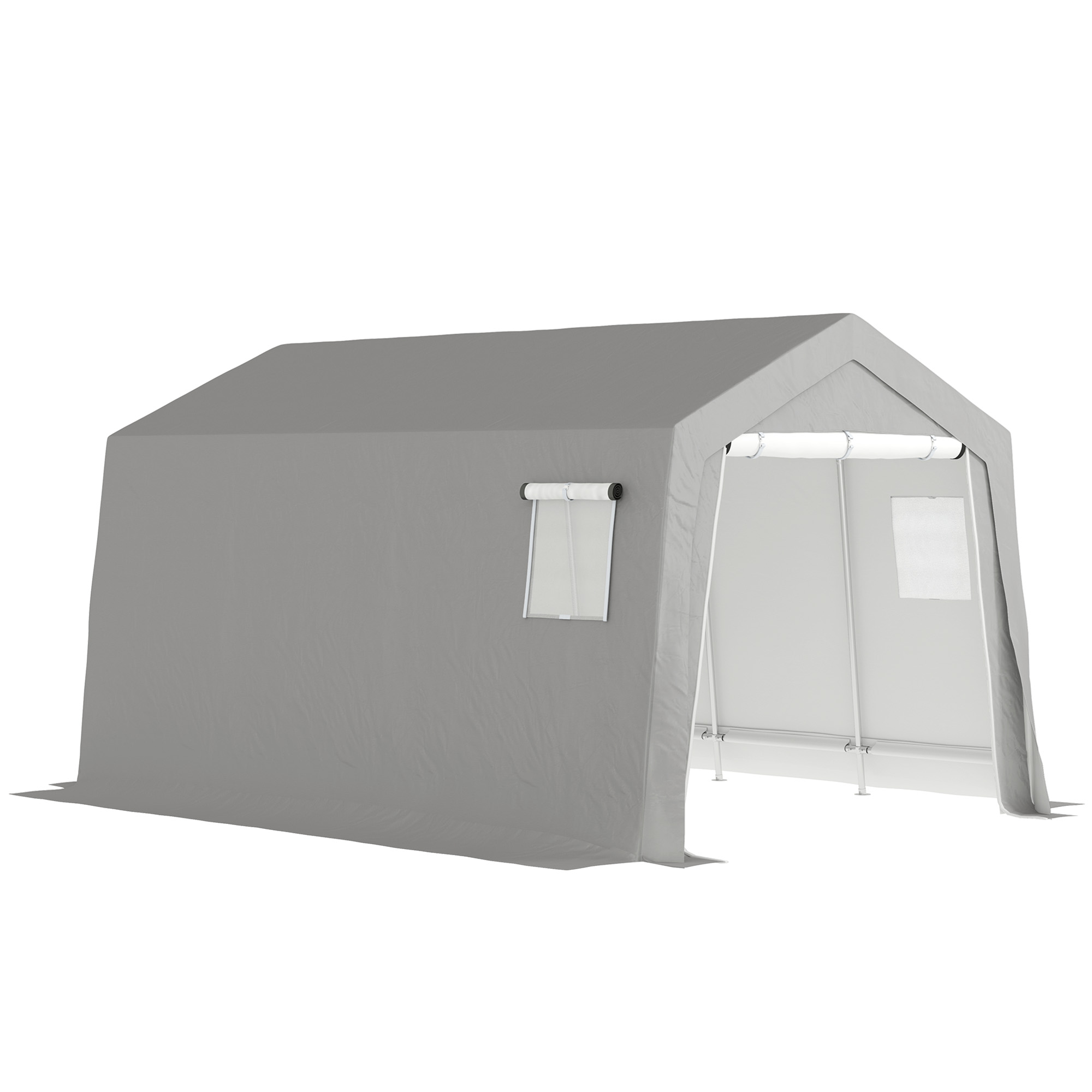 Outdoor Lagerzelt 3 X 4,5 M Gerätezelt Wasserdicht Uv-beständig Mit Rolltor Und Fenstern Grau