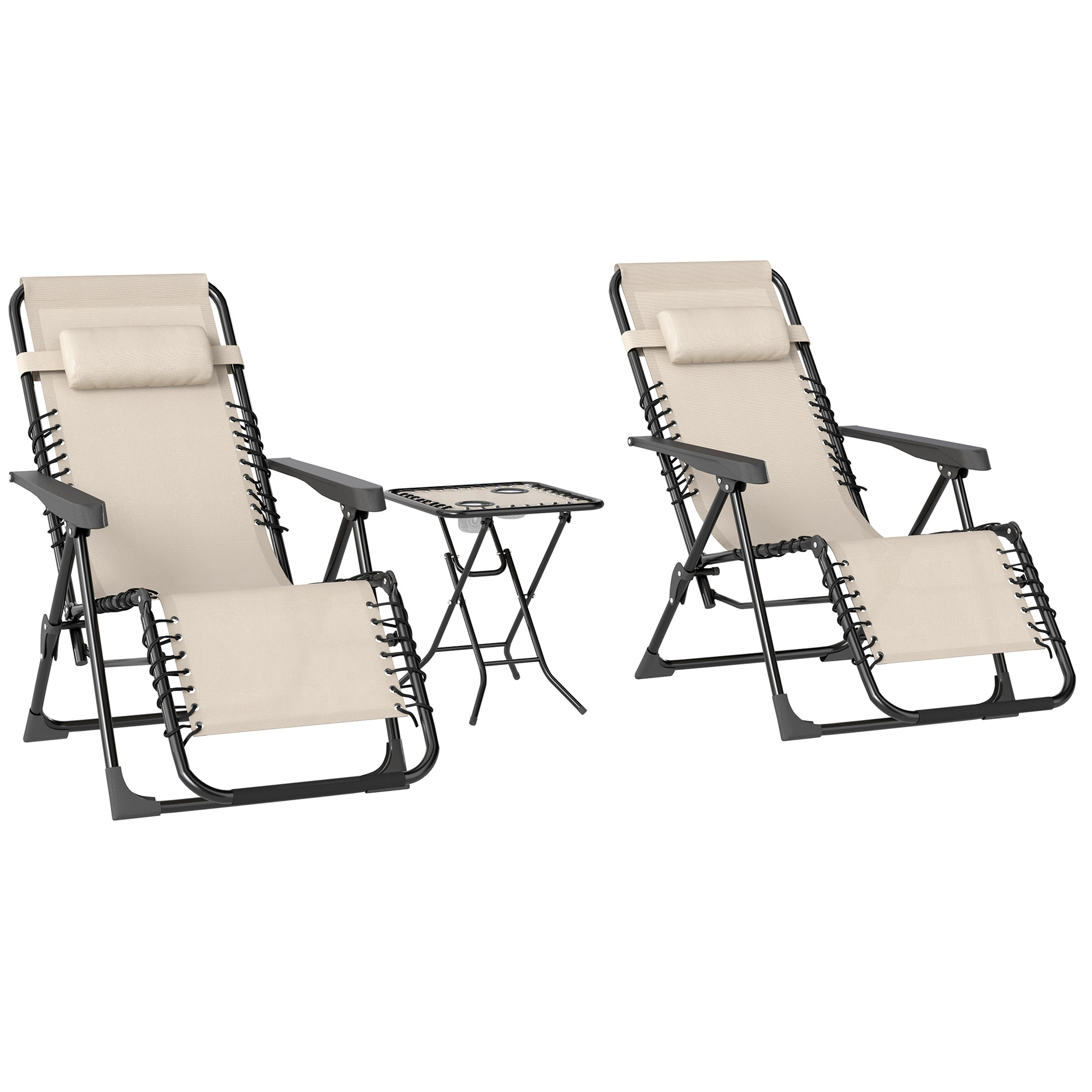 Set 2 Sonnenliegen Klappbar Verstellbar Mit Beistelltisch Getränkehalter Und Kopfstütze Belastung 120 Kg Beige