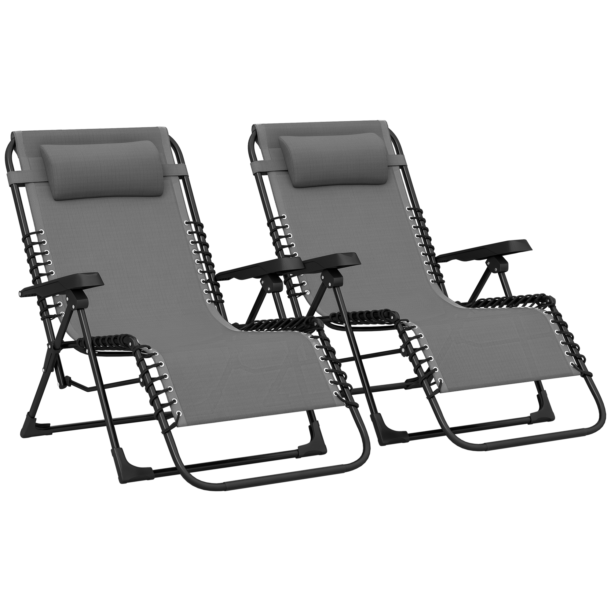 Set 2 Sonnenliegen Klappbar Verstellbar Mit Kopfstütze Aus Textilene 90 X 65 X 112 Cm Grau