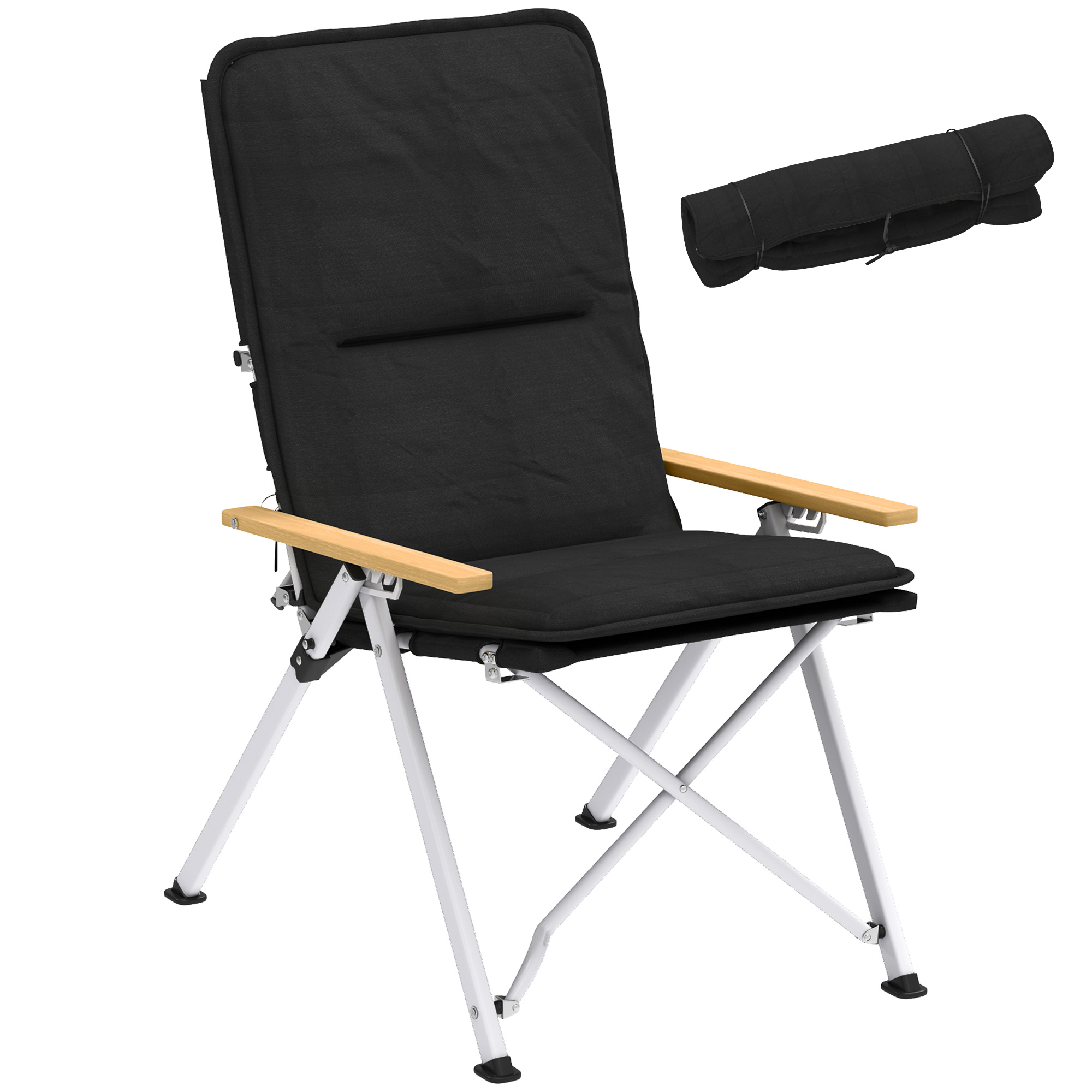 Campingstuhl Angelstuhl Klappbar Mit Hoher Rückenlehne Abnehmbarem Kissen Und Tragetasche 59 X 67 X 96 Cm Schwarz