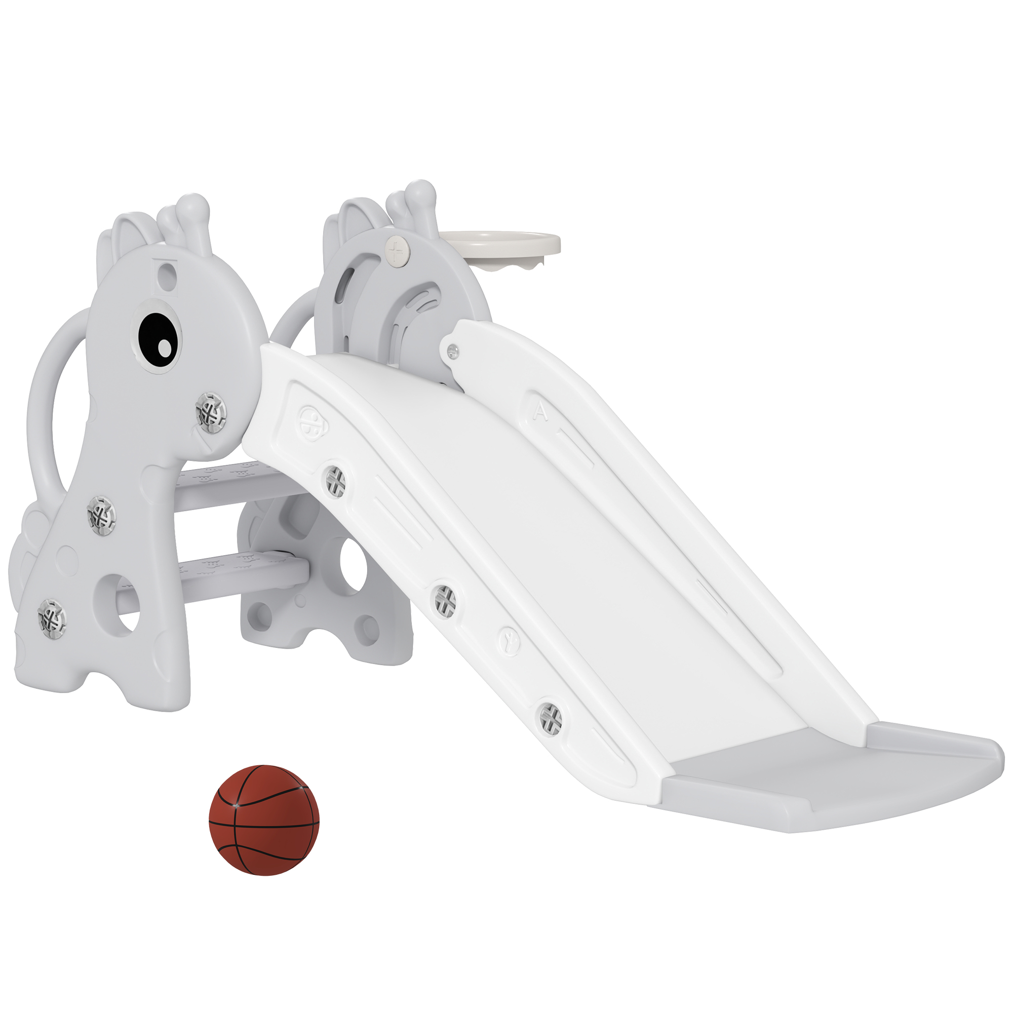 Kinder Rutsche 3 In 1 Giraffenform Mit Basketballkorb Kletterwand Und Ball 106 X 51,5 X 52 Cm Grau