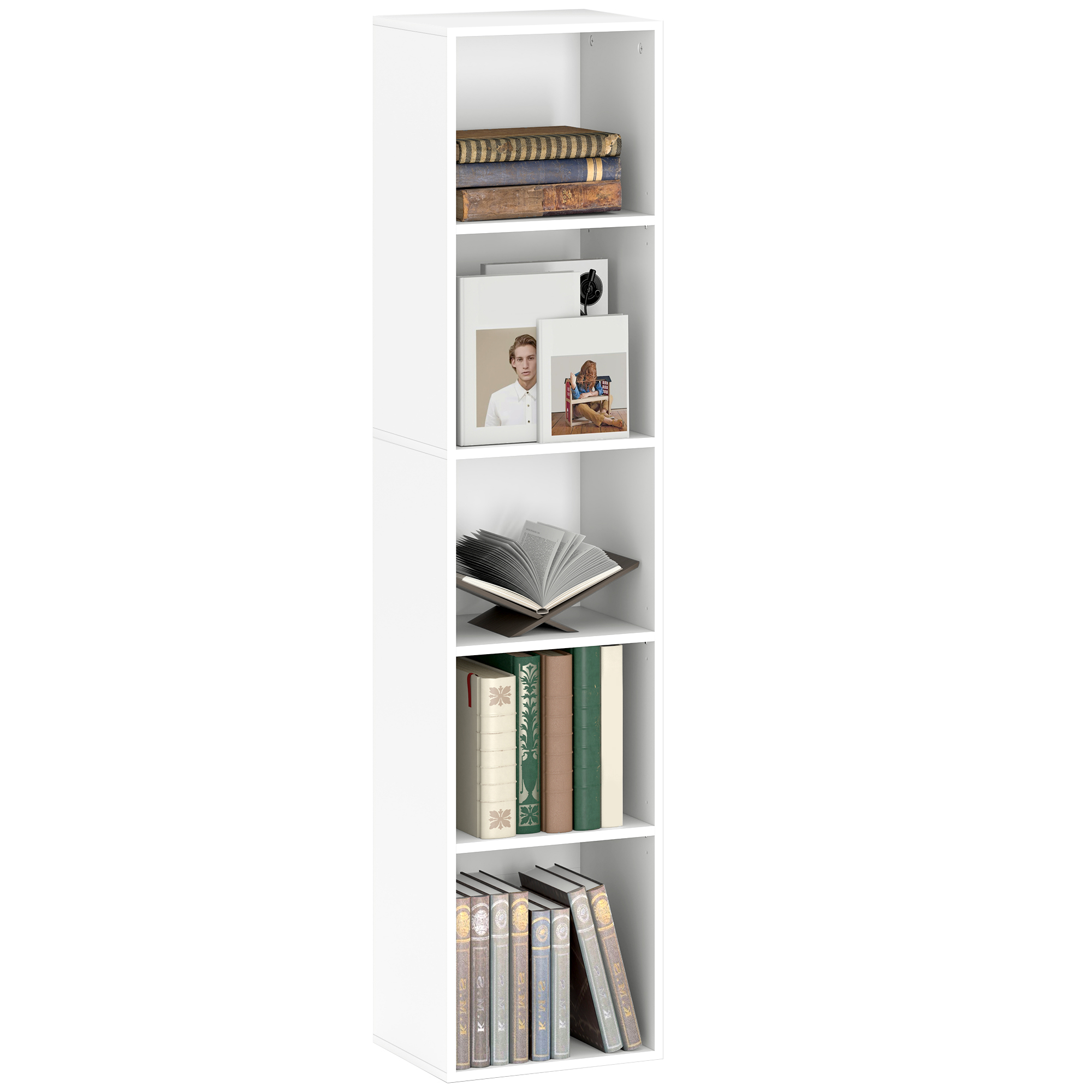Bücherregal Standregal 5 Ebenen Mit Verstellbaren Regalböden Für Wohnzimmer Schlafzimmer Büro 30 X 24 X 133,5 Cm Weiß