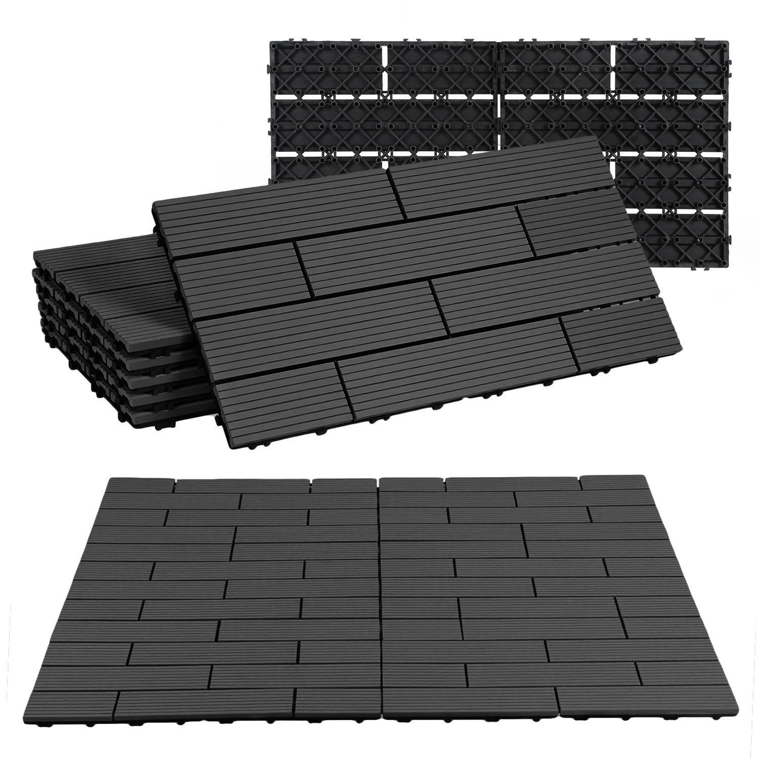 Tolletour Wpc Terrassenfliesen 30x60 Cm Anthrazit 12 Stück 2 M² Klickfliesen Garten Balkon