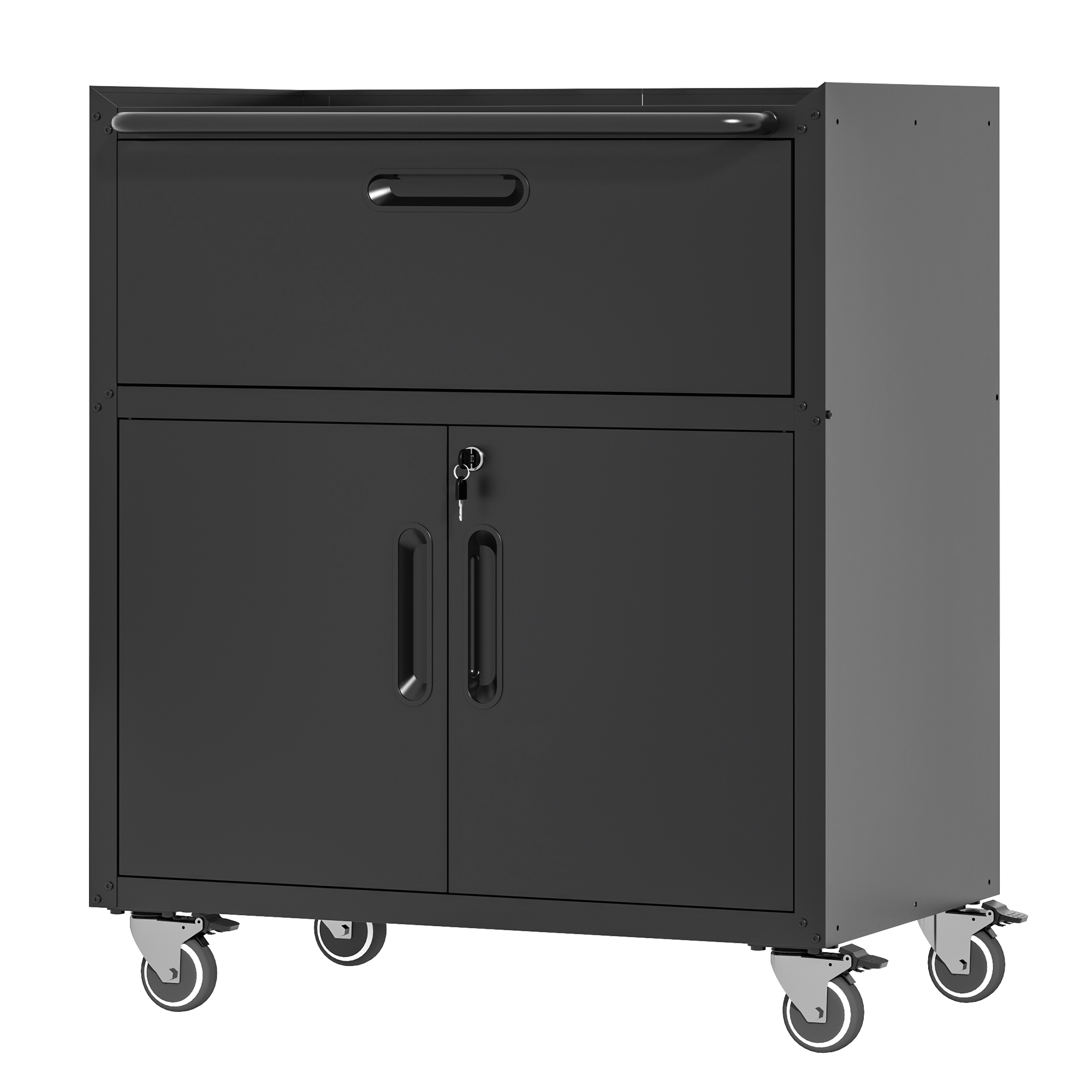 Metall-werkzeugschrank Mit Rollen Für Die Garage – Fahrbarer Schwerlastschrank Mit 1 Schublade, 2 Abschließbaren Türen, Rollbarer Werkzeugaufbewahrungsschrank, H 88 × B 75 × T 42 Cm, In Schwarz-grau