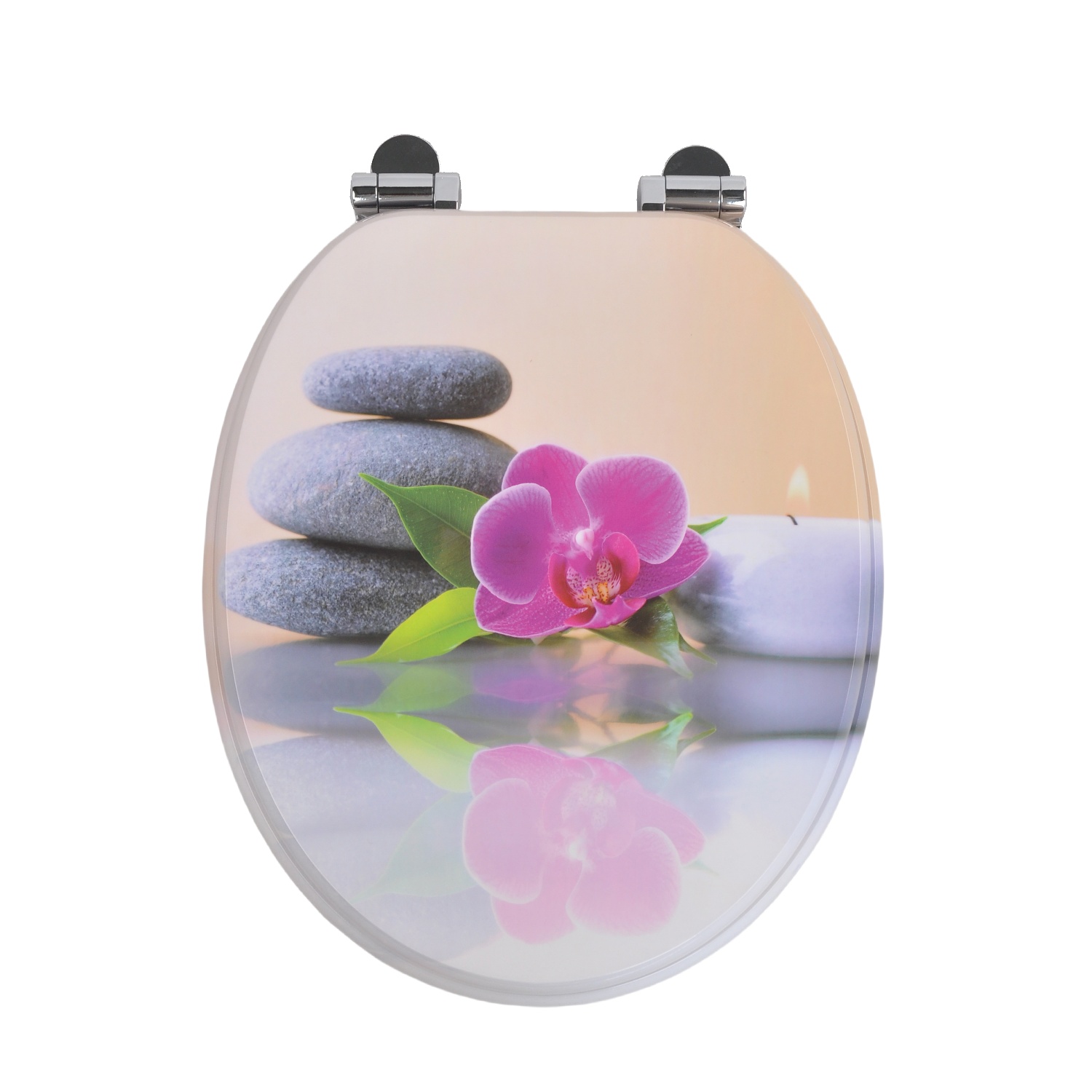 Homseat Mdf Toilet Seat With Soft Close Function, Orchid And Massage Stones