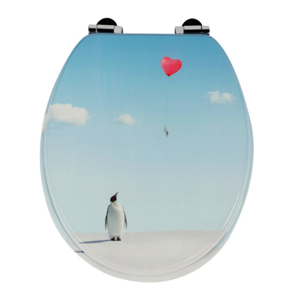 Homseat Mdf Toilet Seat With Soft Close Function, Cute Penguin Finish