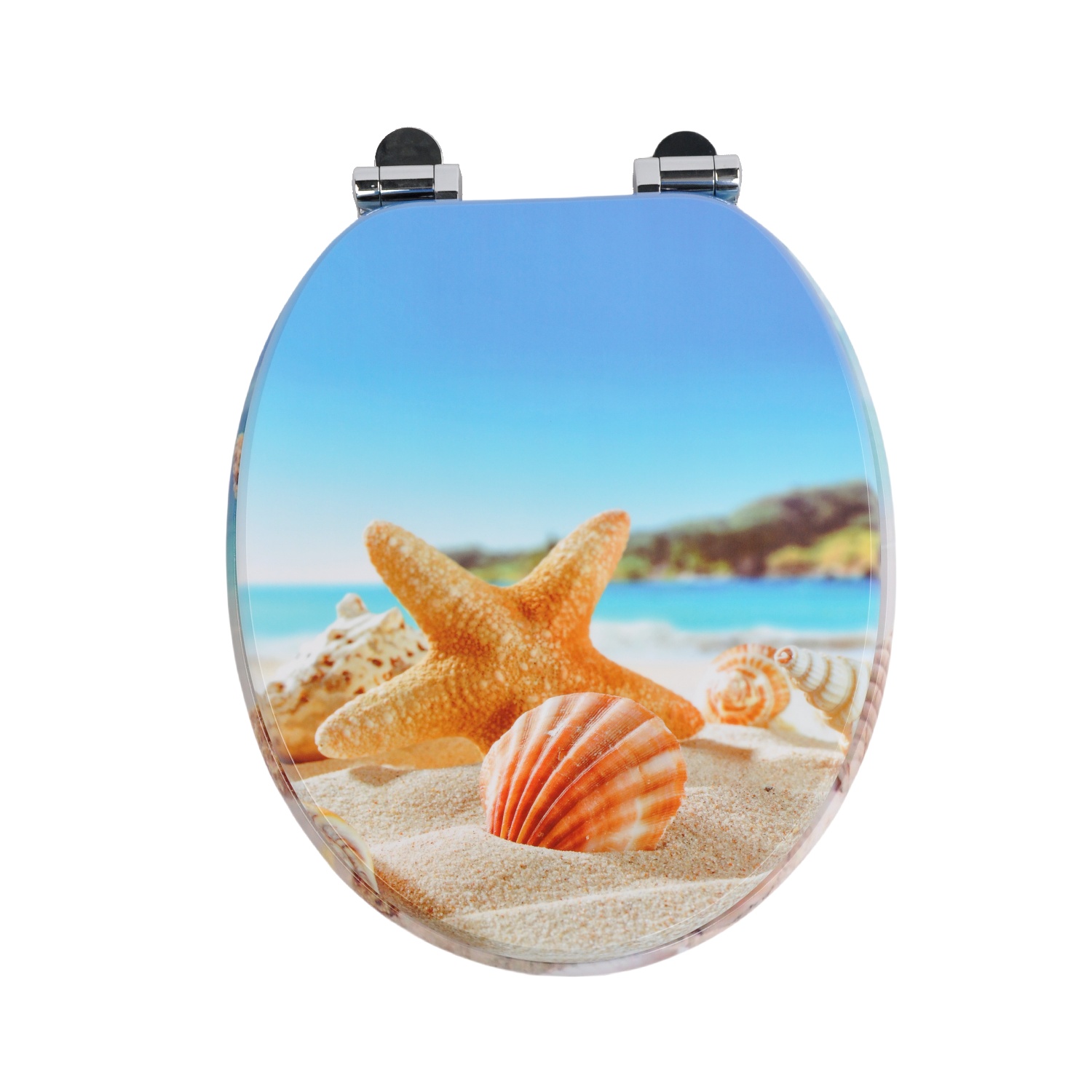Homseat Mdf Toilet Seat With Soft Close Function, Starfish And Shells Finish