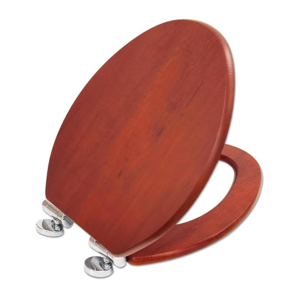 Homseat Mdf Toilet Seat With Soft Close Function, Warm Reddish-brown Wood Grain Finish