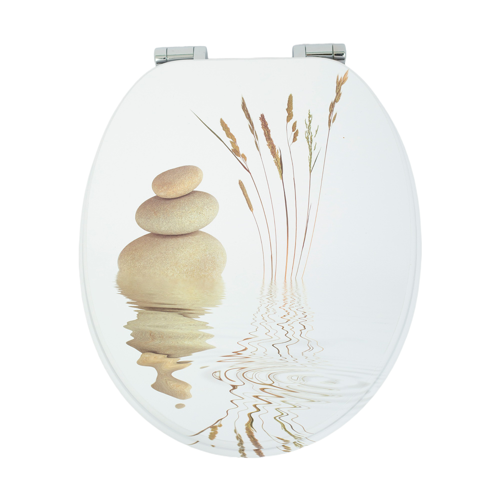 Homseat Mdf Toilet Seat With Soft Close Function, Zen Stones, White