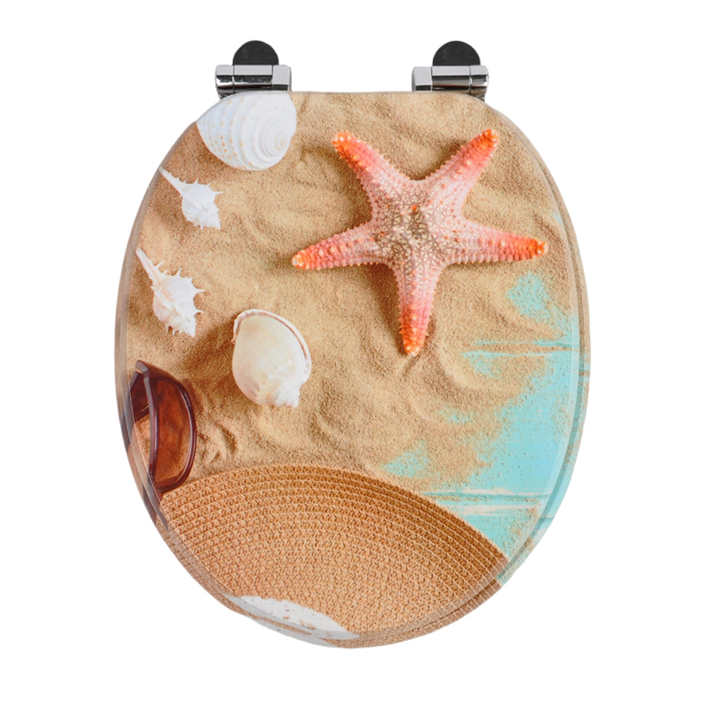 Homseat Mdf Toilet Seat With Soft Close Function, Summer Beaches Finish