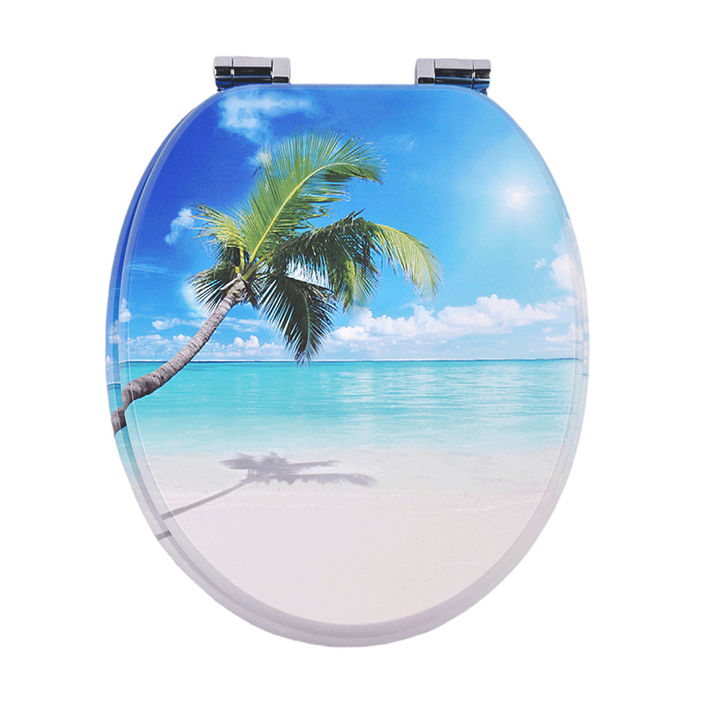 Homseat Mdf Toilet Seat With Soft Close Function, Tropical Beach Finish