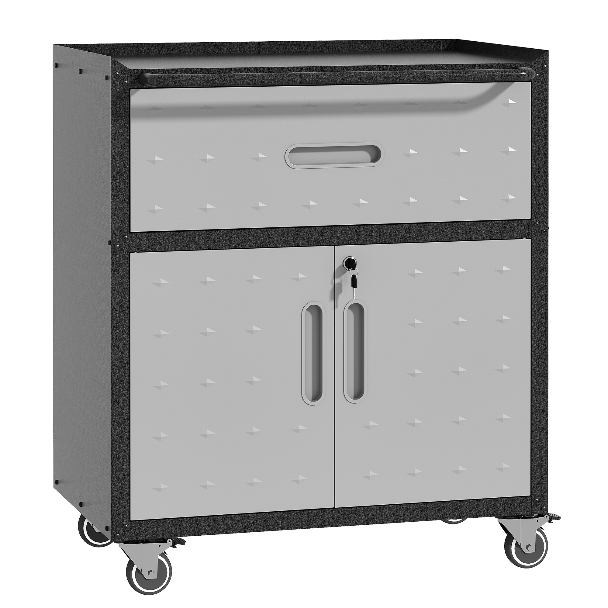 Metall-werkzeugschrank Für Die Garage – Robuster Schwerlast-aufbewahrungsschrank (h 88 × B 75 × T 42 Cm), Ausgestattet Mit 1 Schublade Und 2 Abschließbaren Türen.