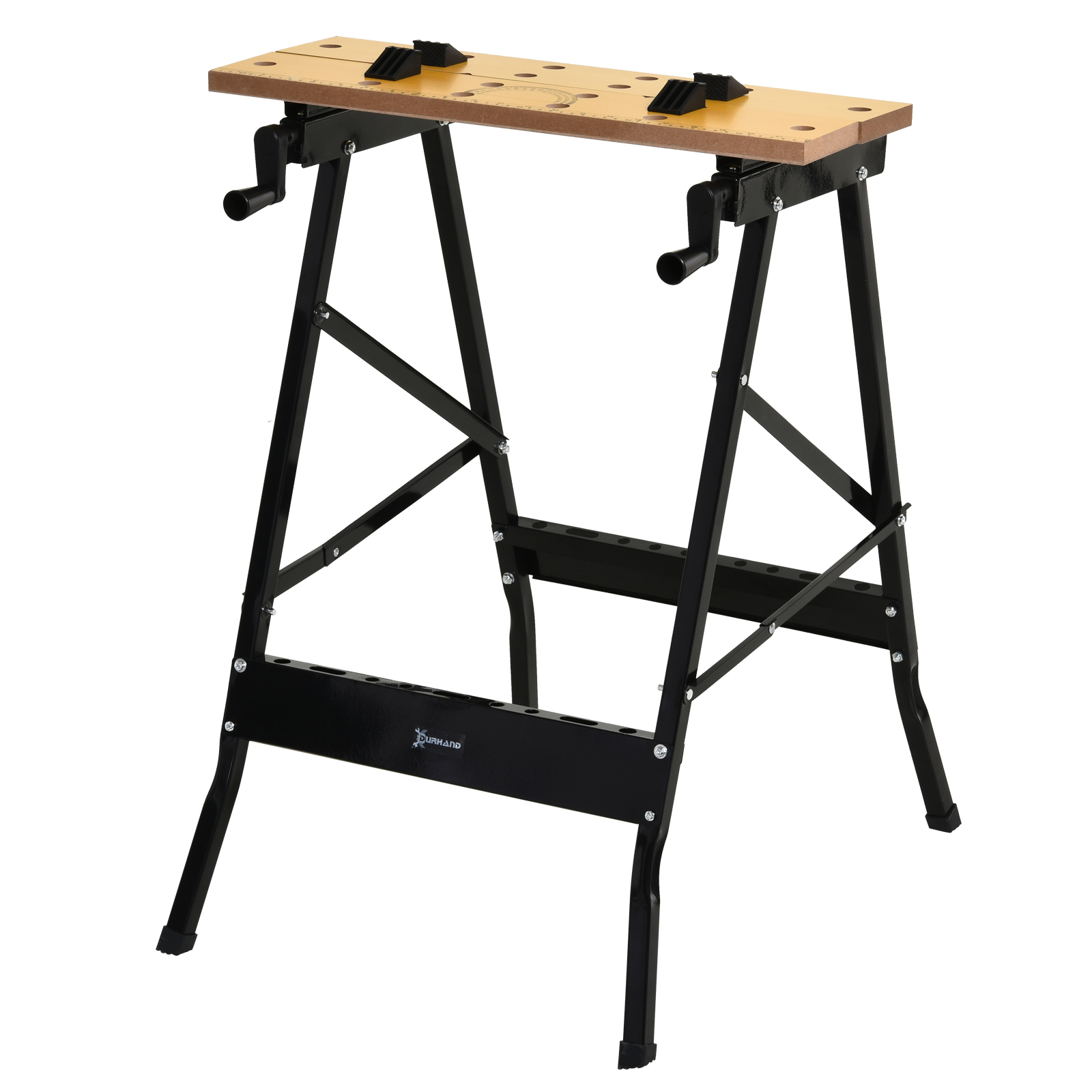 Klappbare Werkbank Mit Schraubstock, 2 Kurbeln, Bock Für Holzbearbeitung, Eisen Und Mdf, Tragkraft 100 Kg, 60,5 X 62,5 X 78,5 Cm, Natur Und Schwarz
