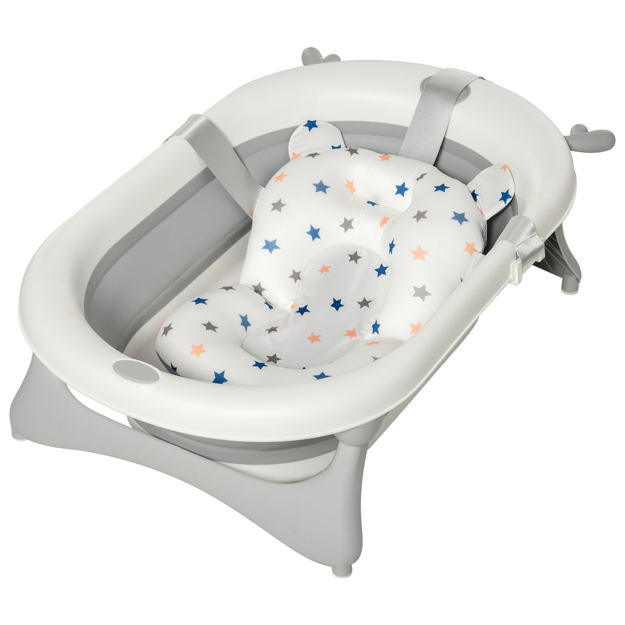 Faltbare Babybadewanne, Geeignet Für Neugeborene Bis Zu 3 Jahren, 81,5 X 50,5 X 23,5 Cm, Mit Wärmeempfindlichem Stöpsel Und Grauem Kissen.
