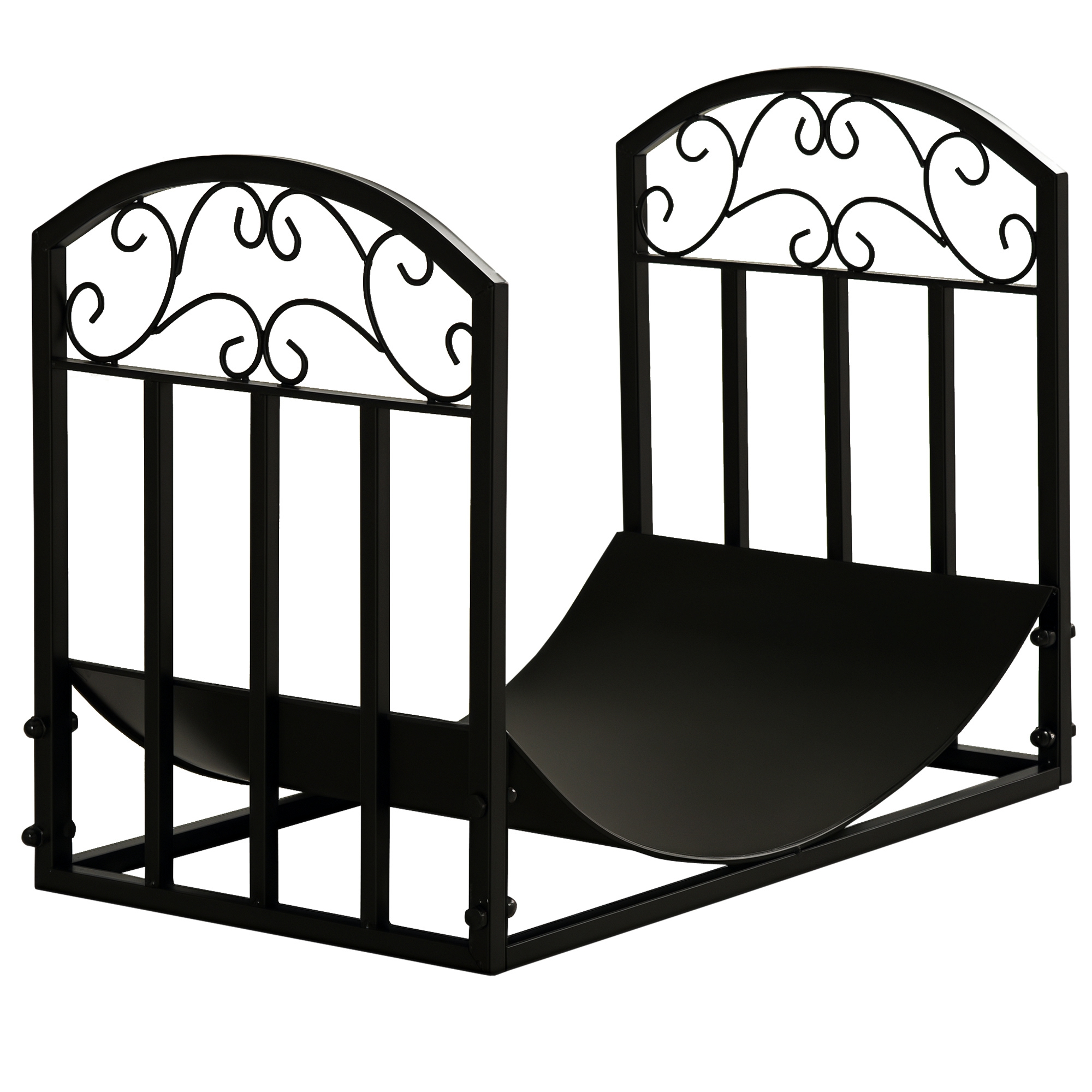 Metallenes Holzregal Für Den Innen- Und Außenbereich Mit Gebogenem Ablagefach, Tragkraft Bis Zu 60 Kg Holz, Schwarz, 60,5 X 36 X 46,5 Cm