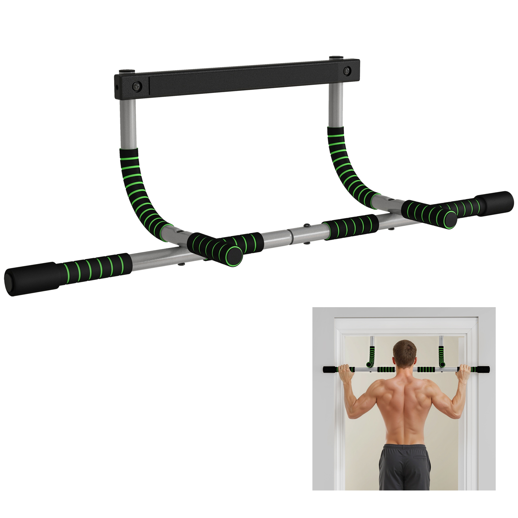 Multifunktionale Klimmzugstange Zur Wandmontage Mit Rutschfesten Griffen, Tragfähigkeit Bis 110 Kg, Grau Und Schwarz.