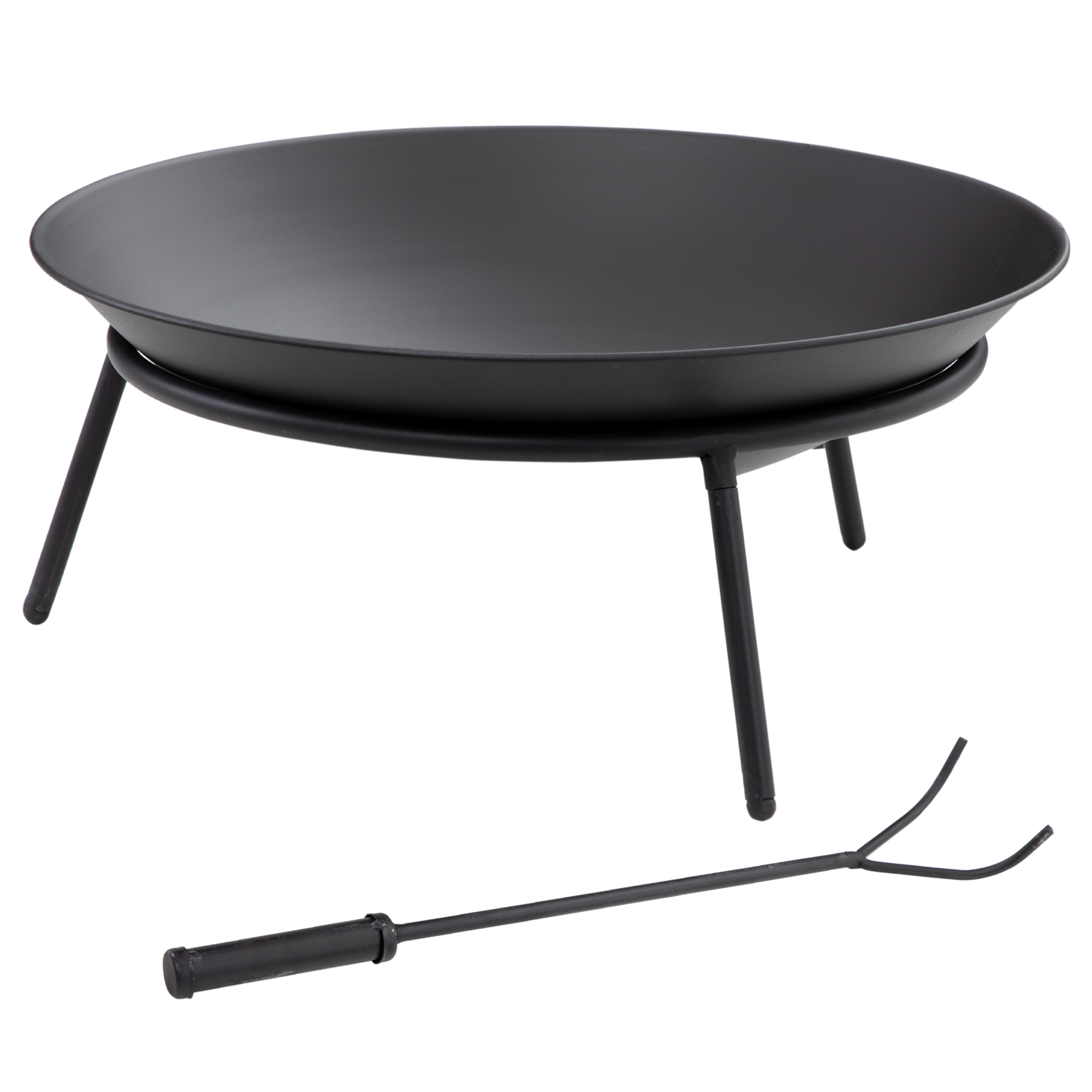 Feuerstelle Aus Metall Für Den Außenbereich Mit Schürhaken Für Terrasse Oder Balkon, Ø 47 X 21 Cm, Schwarz