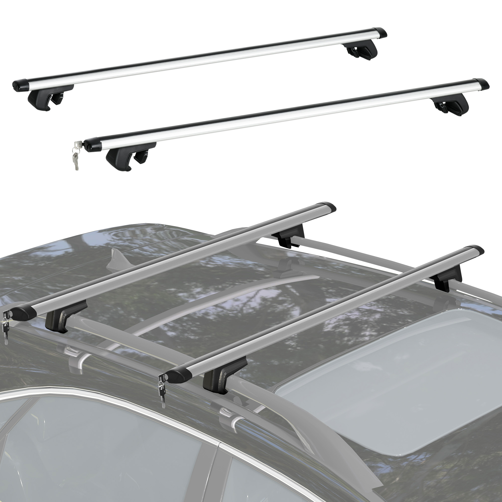 Universelle Aluminium-dachträger Für Fahrzeuge, Dachgepäckträger Mit Verriegelungsmechanismus, 75 Kg Tragkraft, 123,5 Cm, Silber