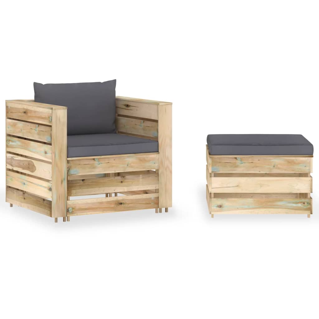 Vidaxl 2 Piece Garden Lounge Set With Cushions Green Impregnated Wood (316204+315052+315076)