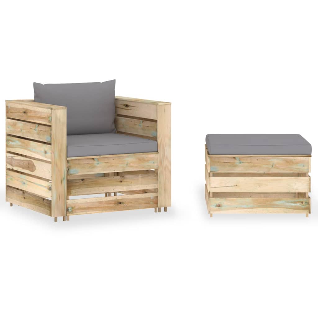 Vidaxl 2 Piece Garden Lounge Set With Cushions Green Impregnated Wood (316204+315053+315077)