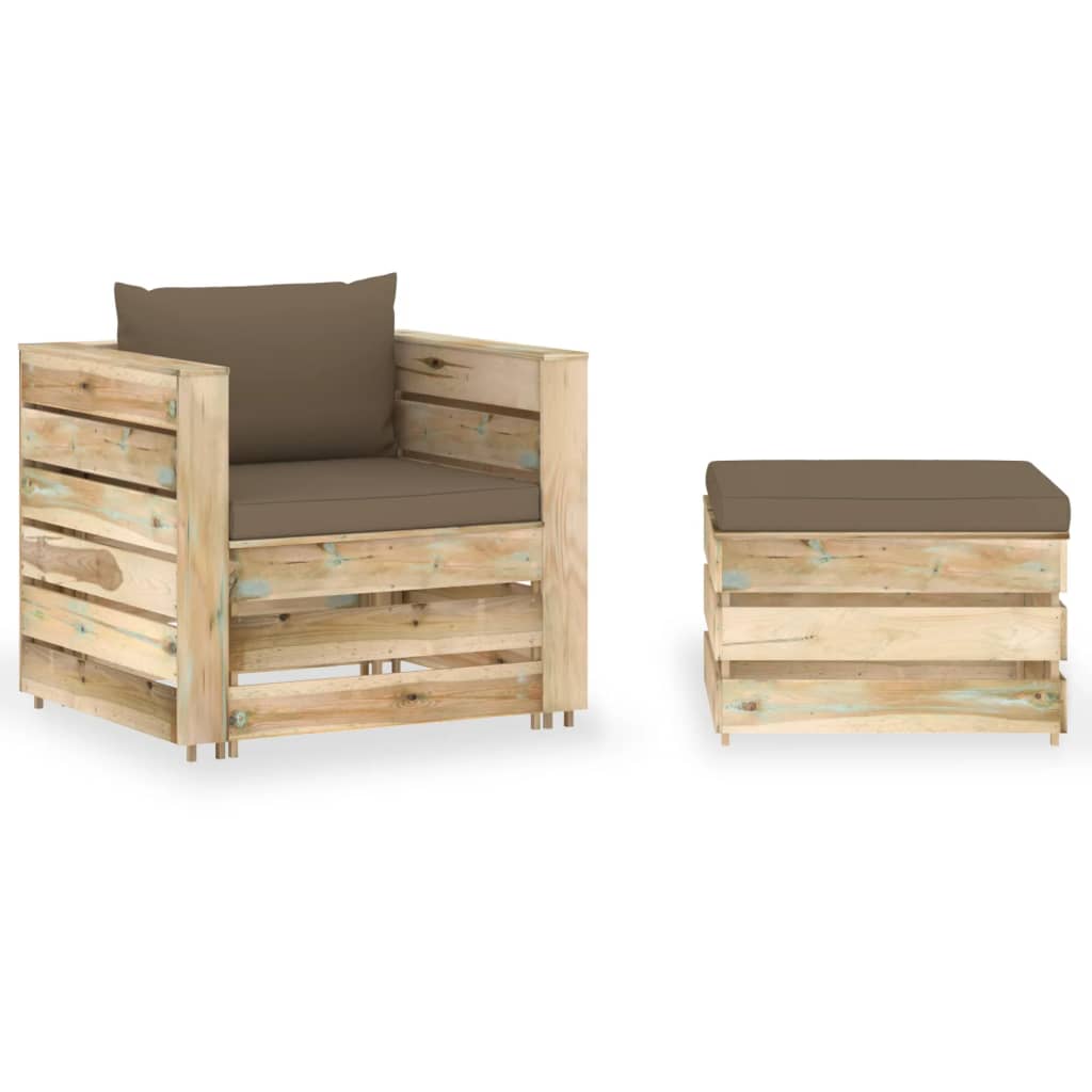 Vidaxl 2 Piece Garden Lounge Set With Cushions Green Impregnated Wood (316204+315060+315084)